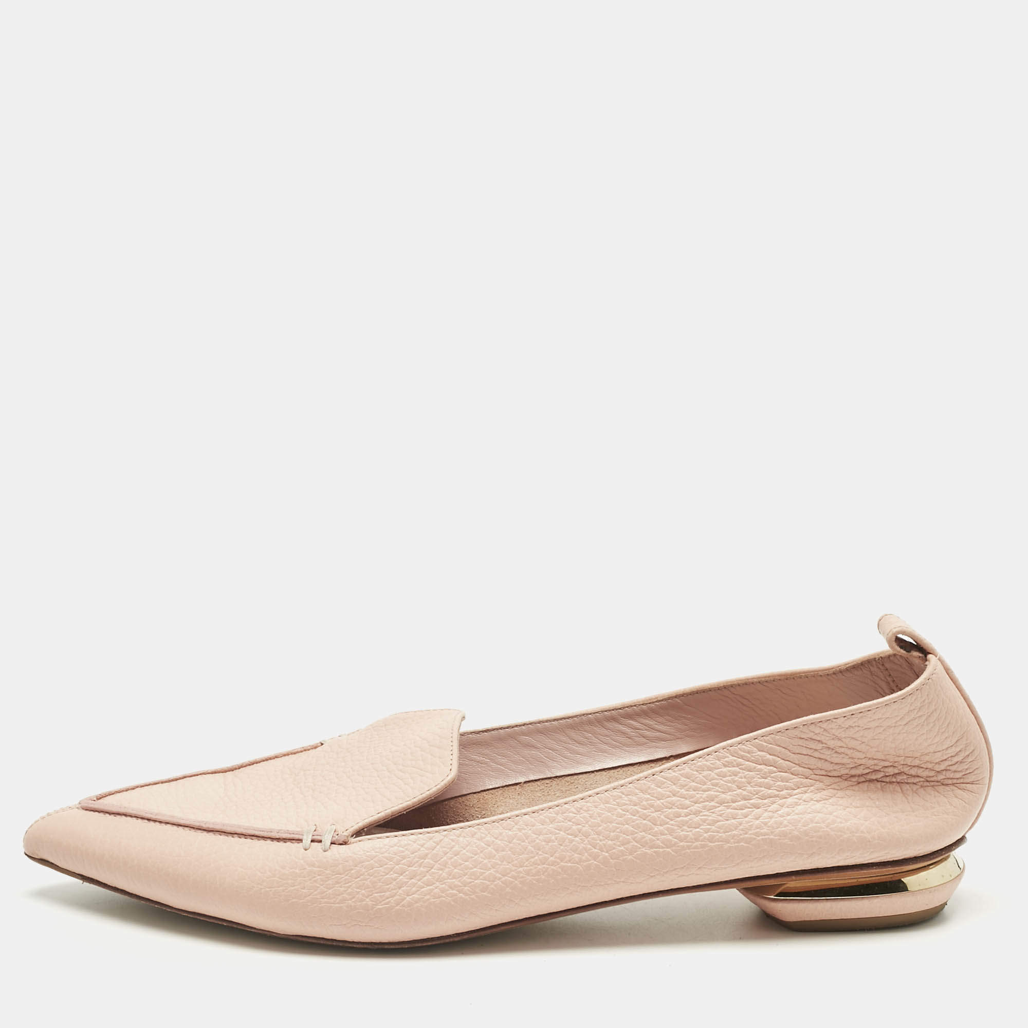 Pre Owned Nicholas Kirkwood Peach Leather Beya Pointed Toe Loafers Size 40.5