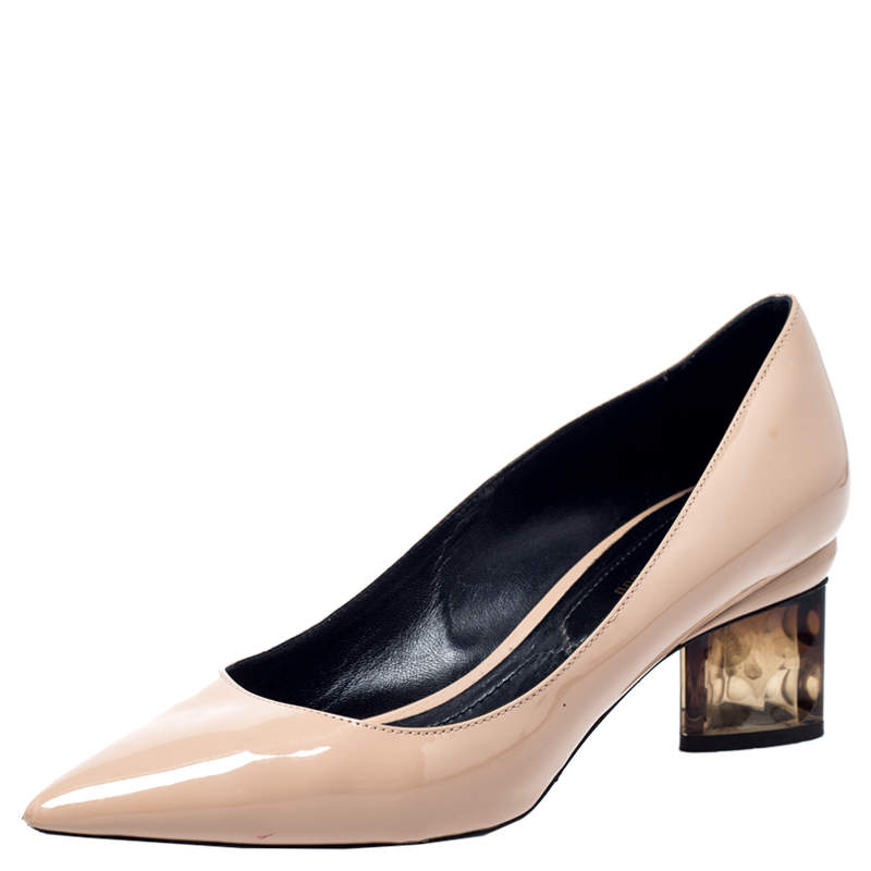 Pre Owned Nicholas Kirkwood Beige Patent Leather Pointed Toe Pumps Size 37