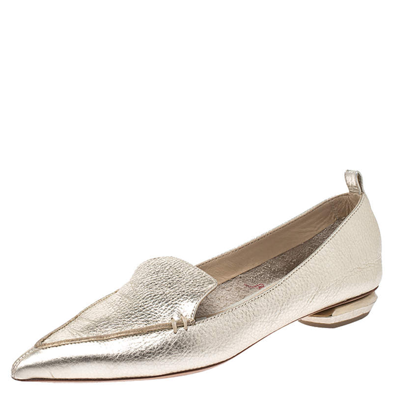 Pre Owned Nicholas Kirkwood Metallic Gold Leather Beya Loafers Size 36