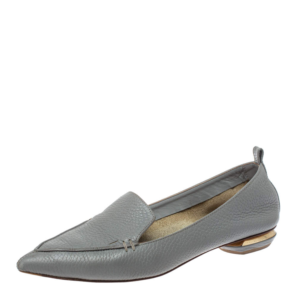 Pre Owned Nicholas Kirkwood Grey Leather Botalatto Flat Loafers Size 35.5
