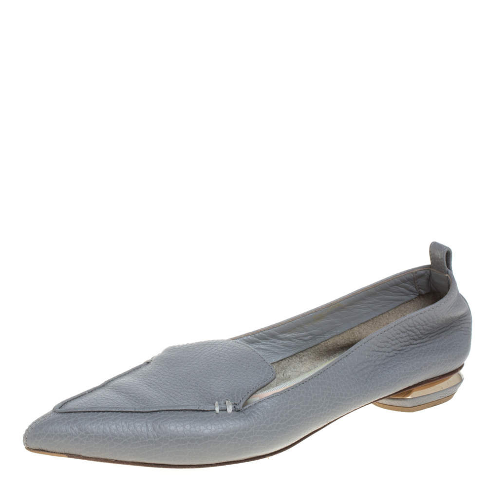 Pre Owned Nicholas Kirkwood Grey Leather Beya Loafers Size 37