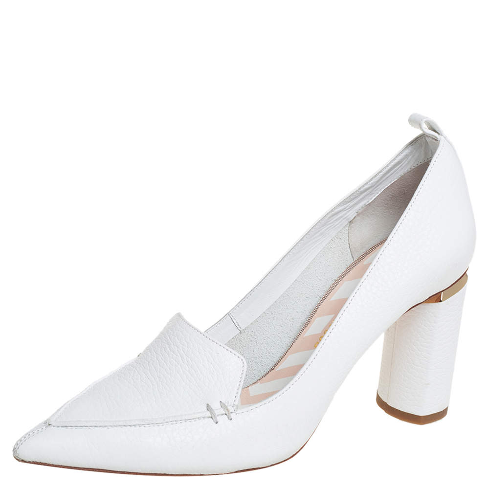 Pre Owned Nicholas Kirkwood White Leather Beya Pumps Size 37.5