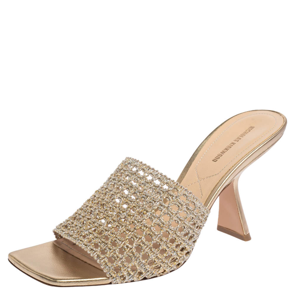 Nicholas Kirkwood Gold/Silver Woven Fabric Alba Mule Sandals Size 41