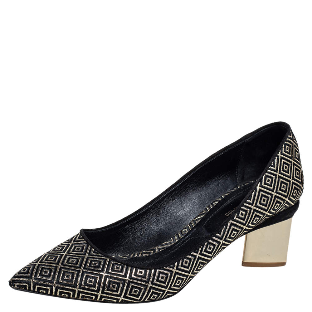 Nicholas Kirkwood Black/Gold Diamond Quilt Pattern Suede Pointed Toe Pumps Size 41
