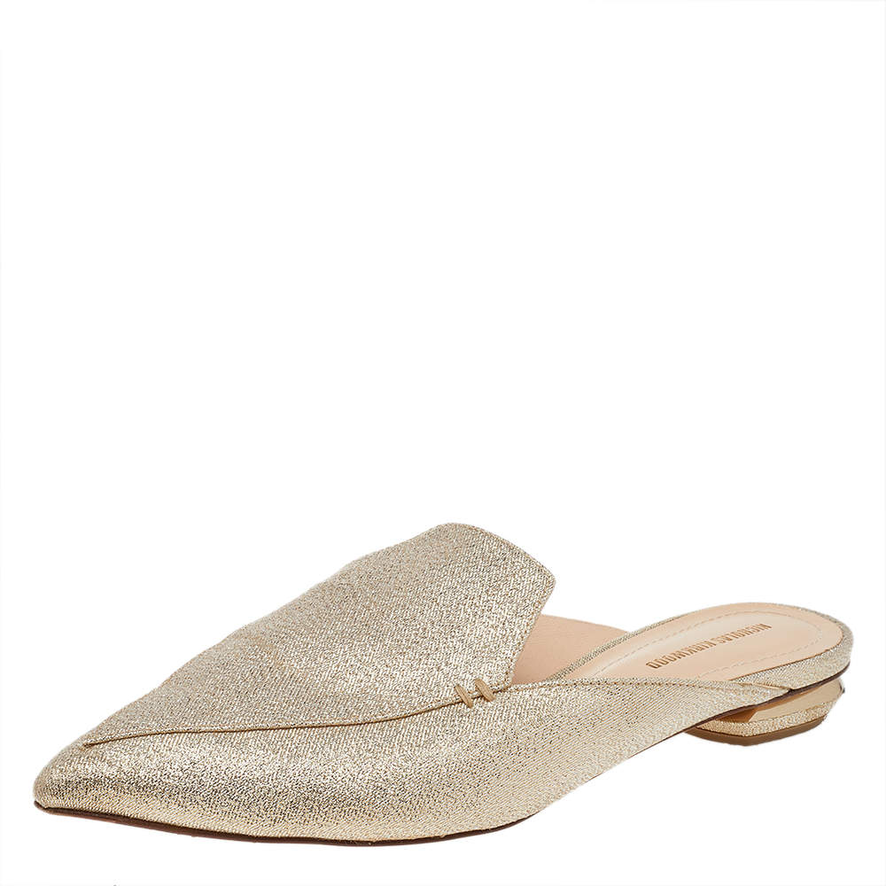 Pre Owned Nicholas Kirkwood Gold Glitter Beya Pointed Toe Flats Size 38