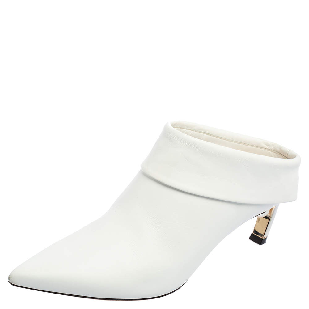 Pre Owned Nicholas Kirkwood White Leather Pointed Toe Mules Size 37