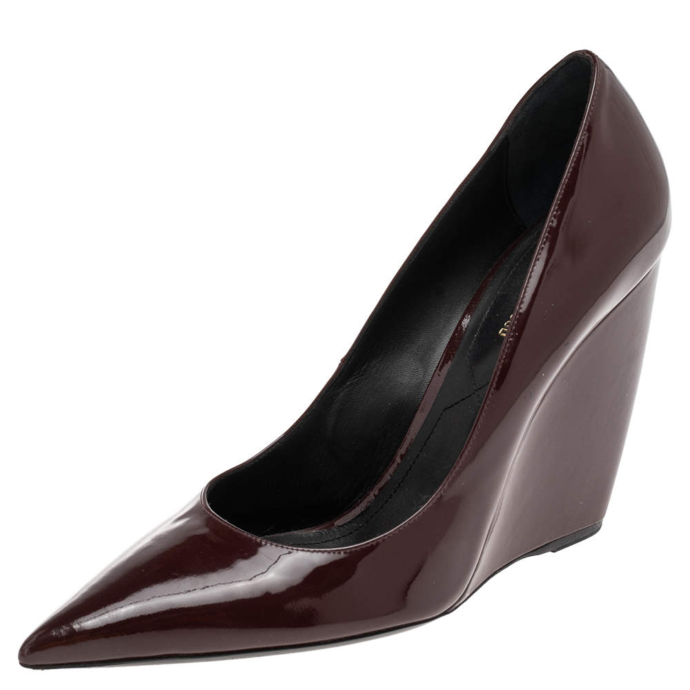 Pre Owned Nicholas Kirkwood Burgundy Patent Leather Wedge Pointed Toe Pumps Size 40