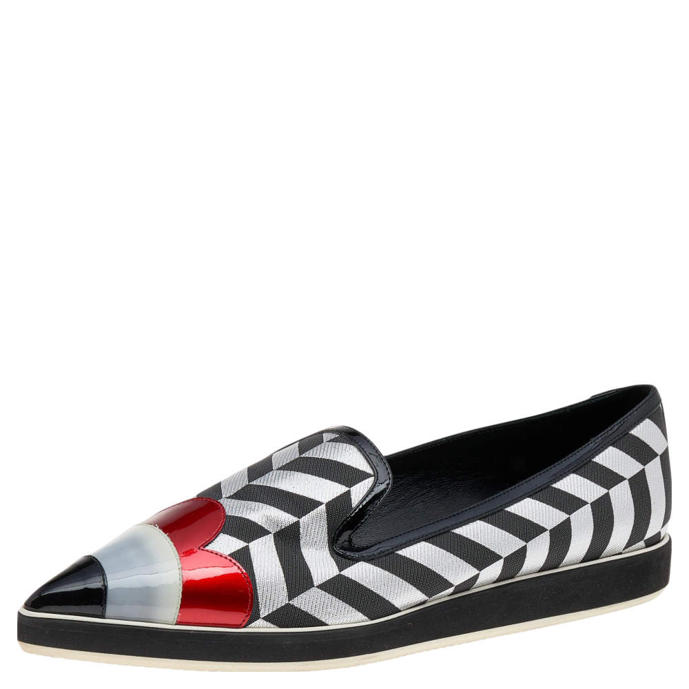 Nicholas Kirkwood Multicolor Patent Leather and Fabric Pointed Toe Slip On Sneakers Size 40