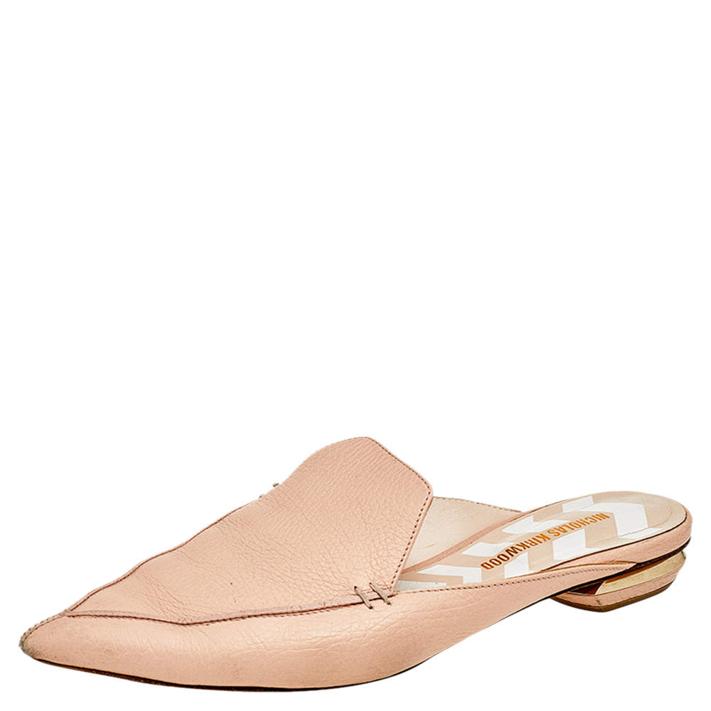 Nicholas Kirkwood Cream Leather Pointed Toe Beya Flat Mule Sandals Size 39.5