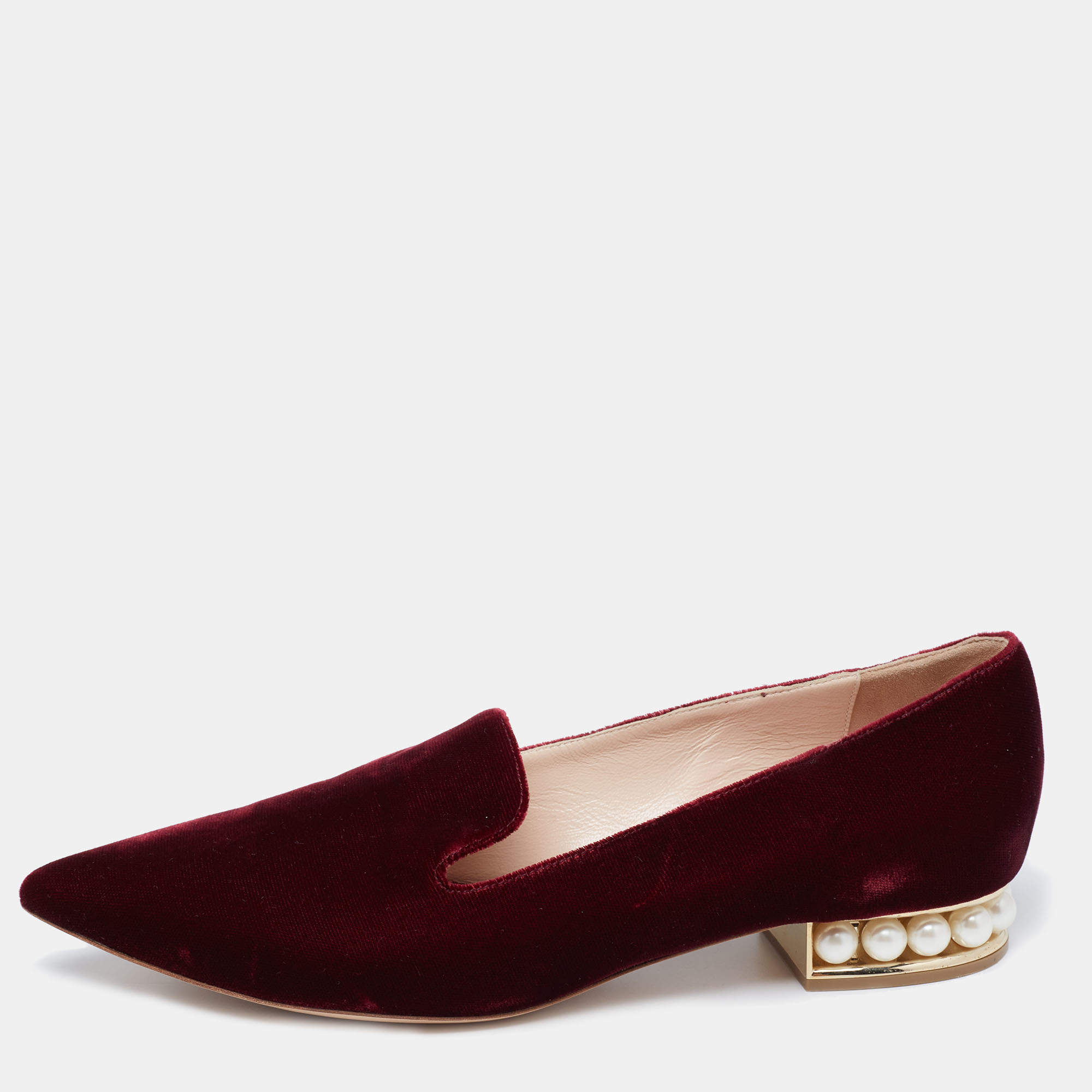 Pre Owned Nicholas Kirkwood Burgundy Velvet Pointed Toe Loafers Size 37