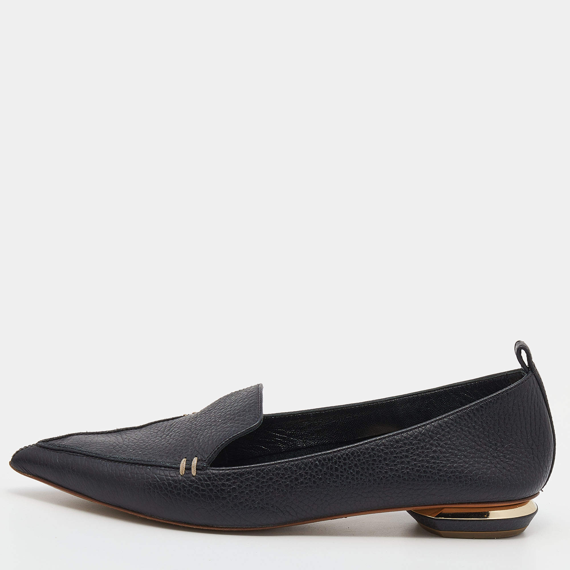 Nicholas Kirkwood Black Leather Beya Pointed Toe Loafers Size 39
