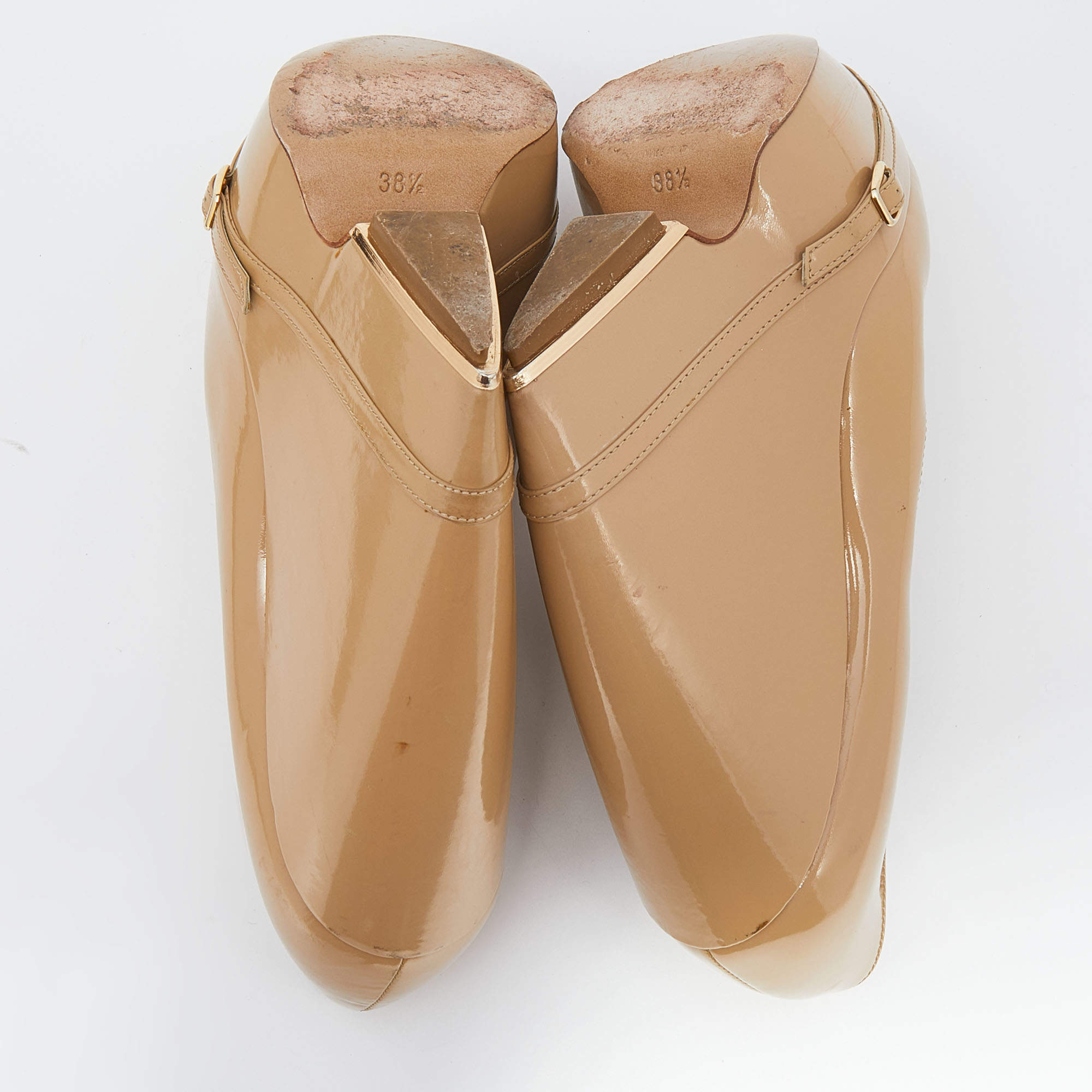 Pre Owned Nicholas Kirkwood Beige Patent Leather Wedge Platform Pumps Size 38.5
