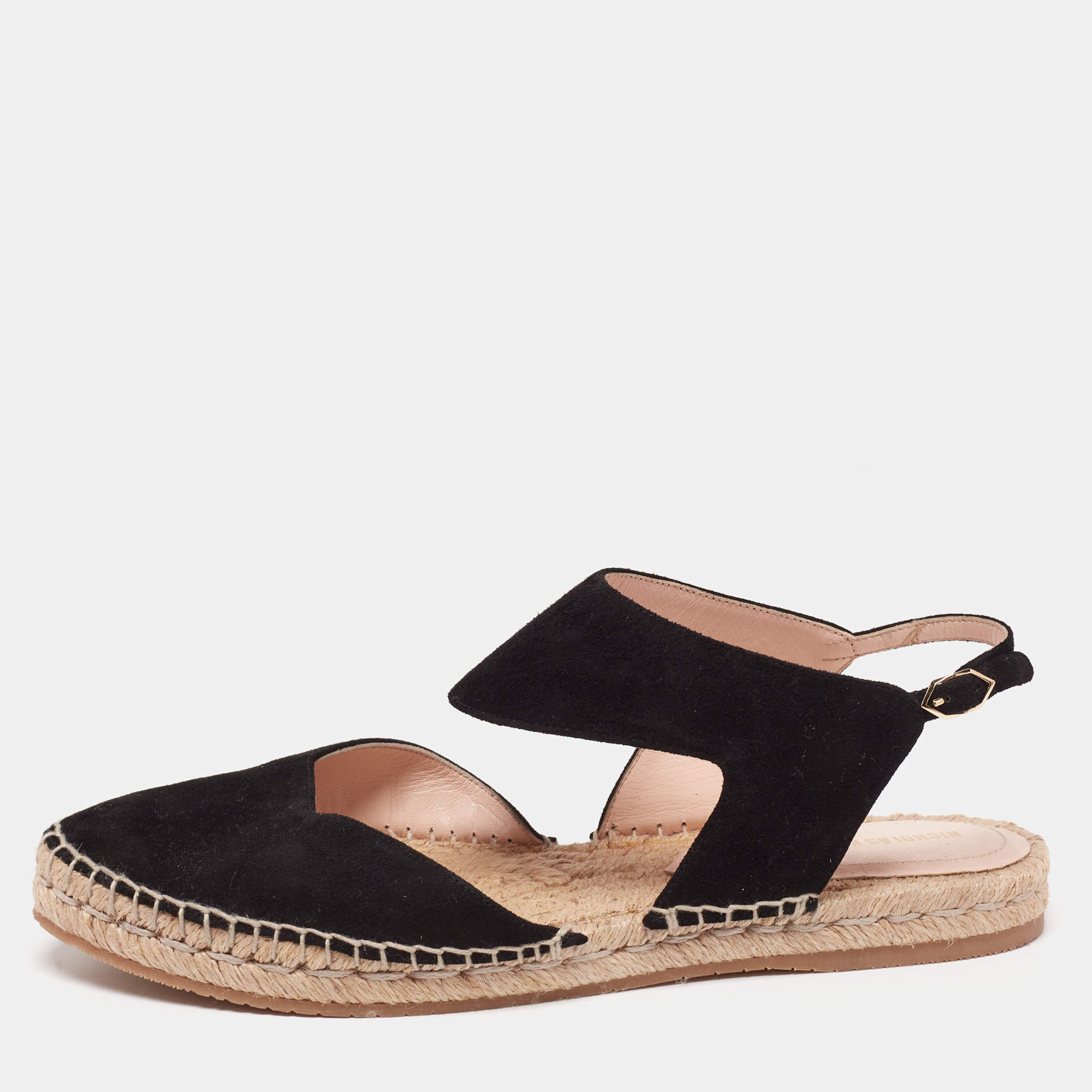 Pre Owned Nicholas Kirkwood Black Suede Slingback Flat Espadrilles Size 39
