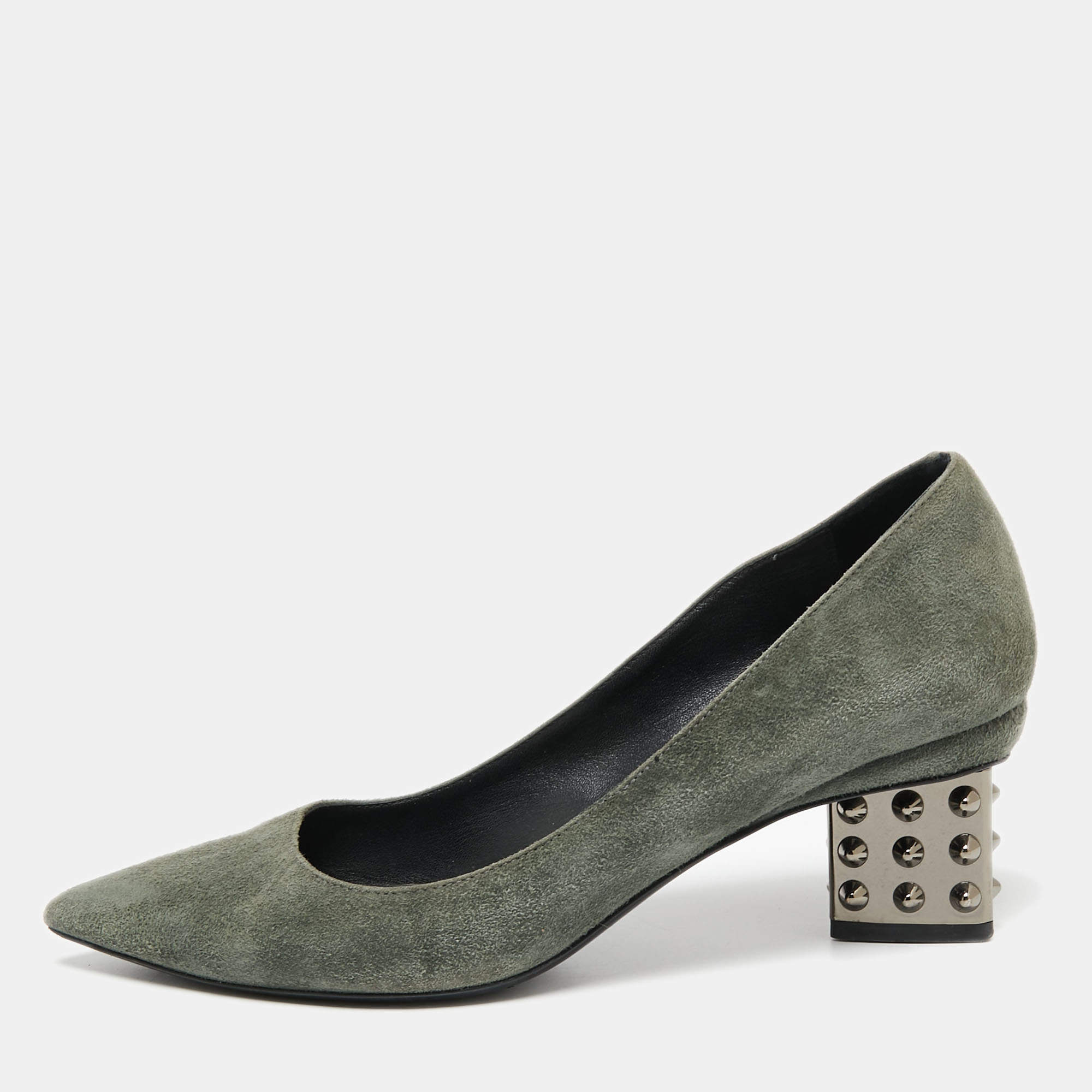 Pre Owned Nicholas Kirkwood Grey Suede Studded Heel Pumps Size 39