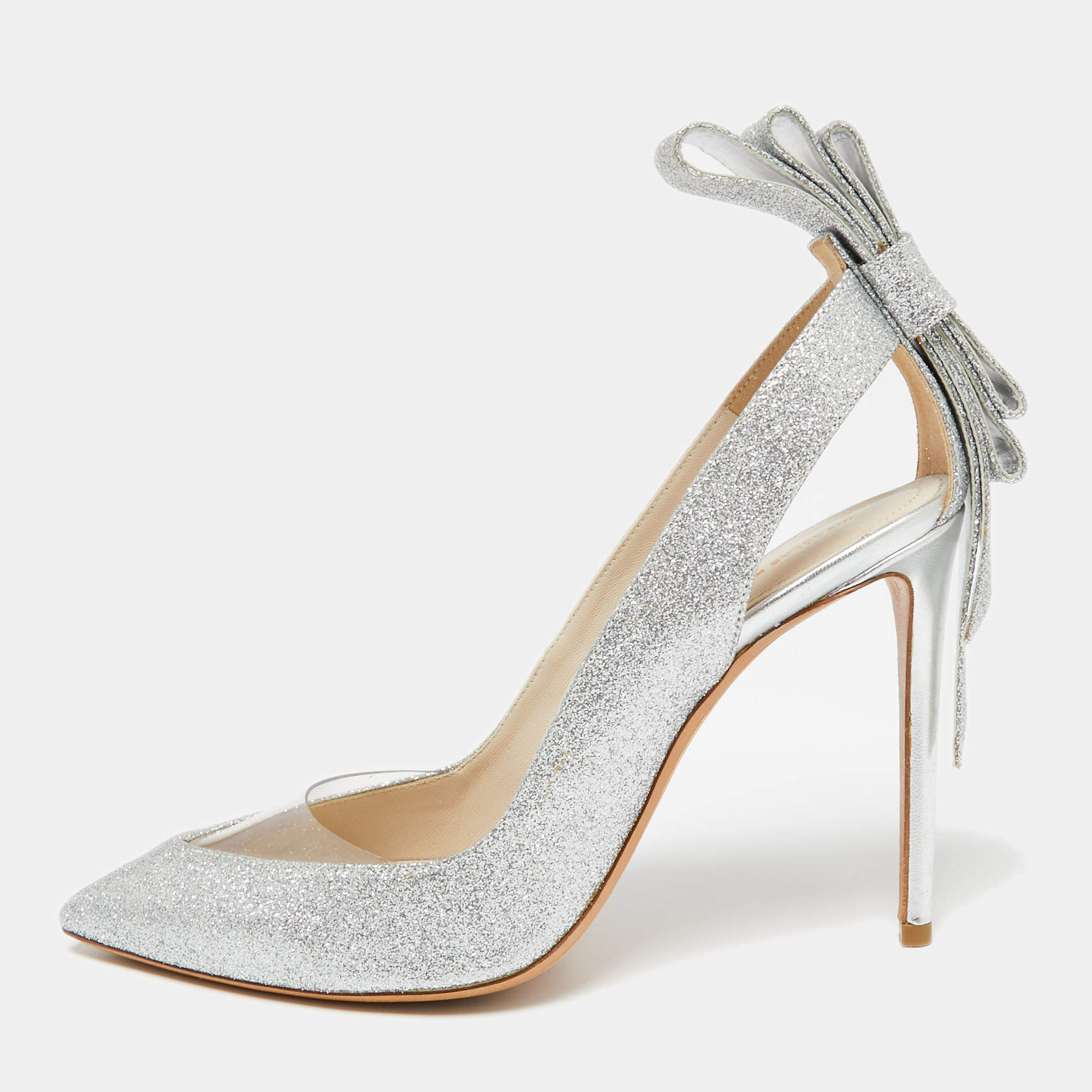 Pre Owned Nicholas Kirkwood Silver Glitter And PVC Bow Pumps Size 38