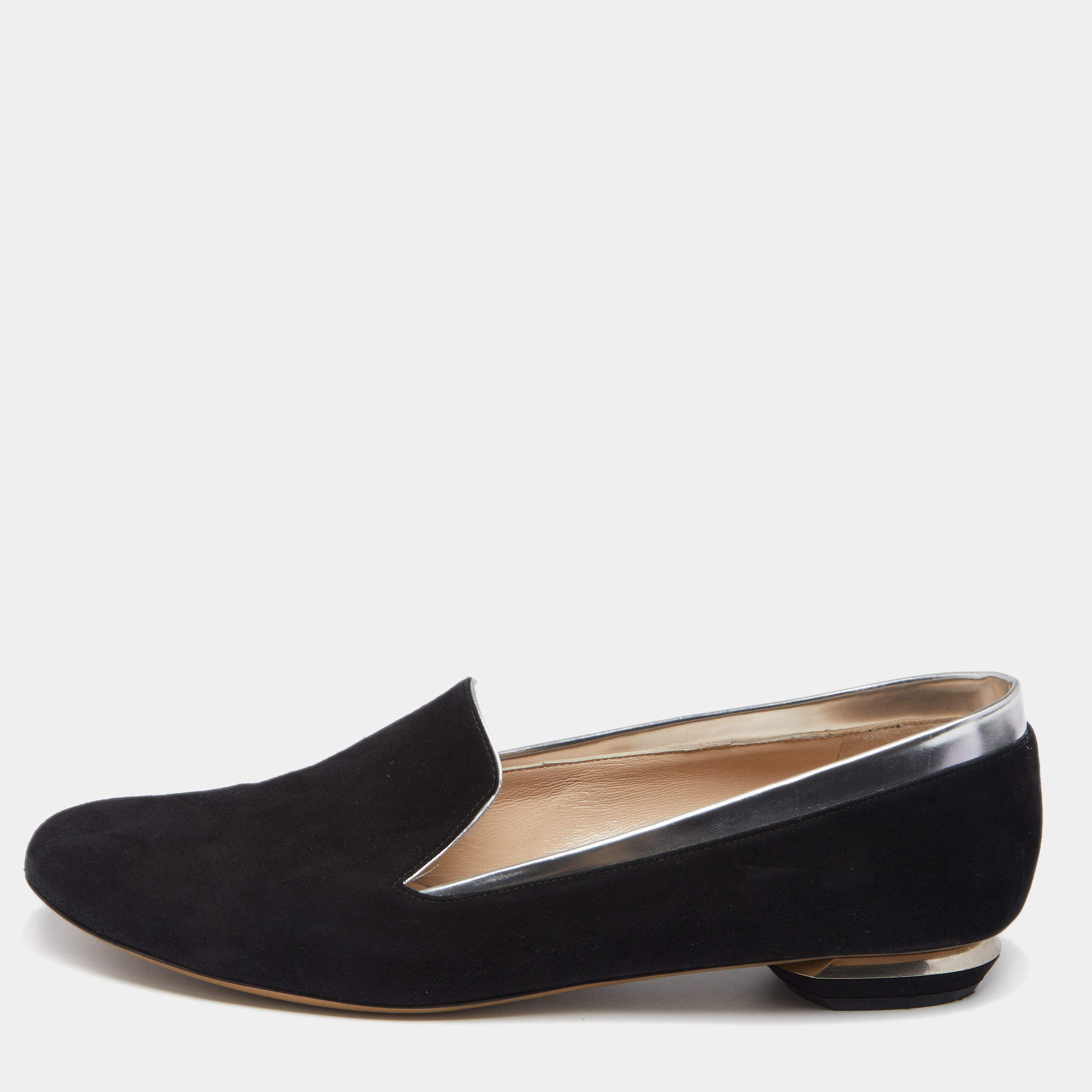 Nicholas Kirkwood Black/Silver Suede and Leather Loafers Size 41