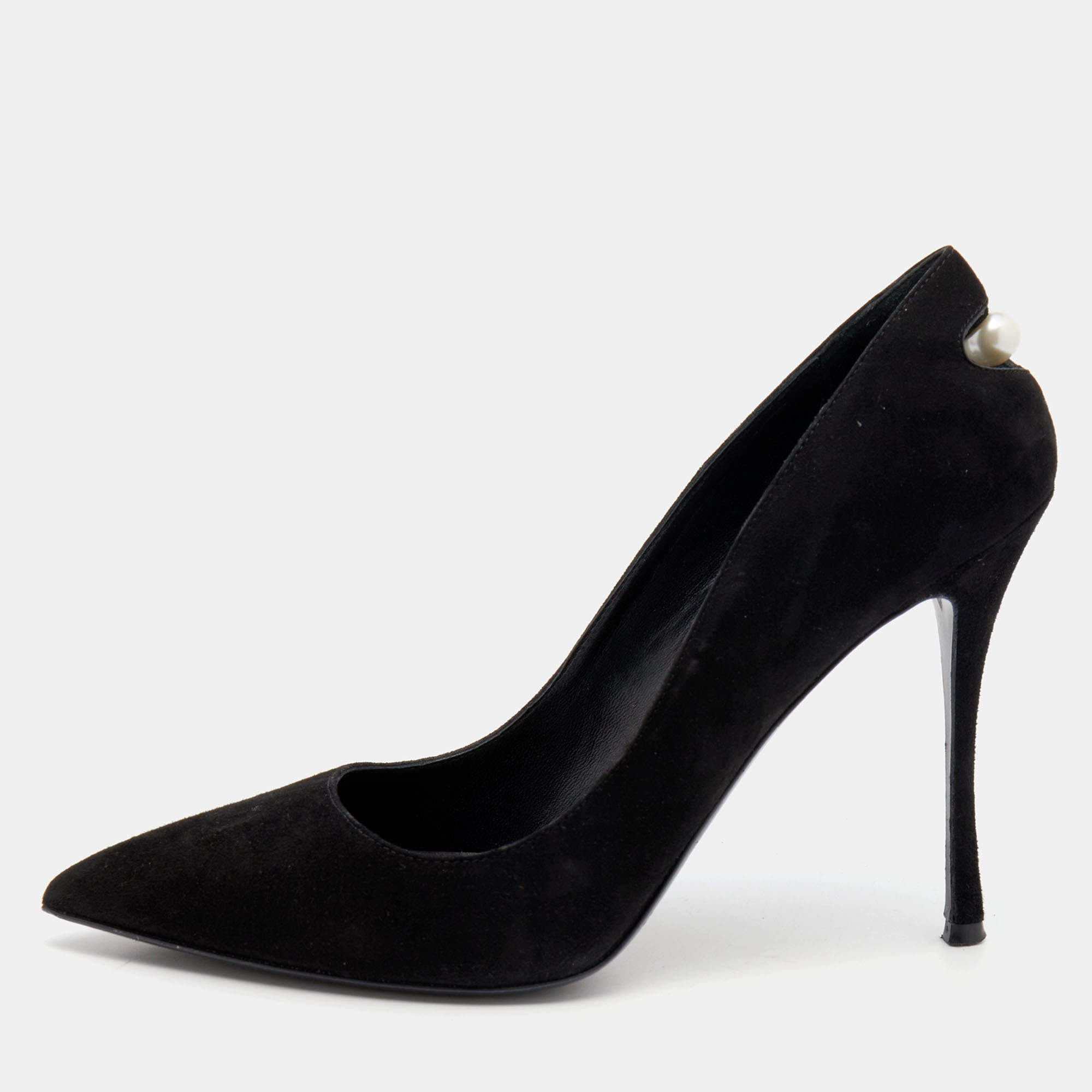 Pre Owned Nicholas Kirkwood Black Suede Pearl Embellished Pointed Toe Pumps Size 39
