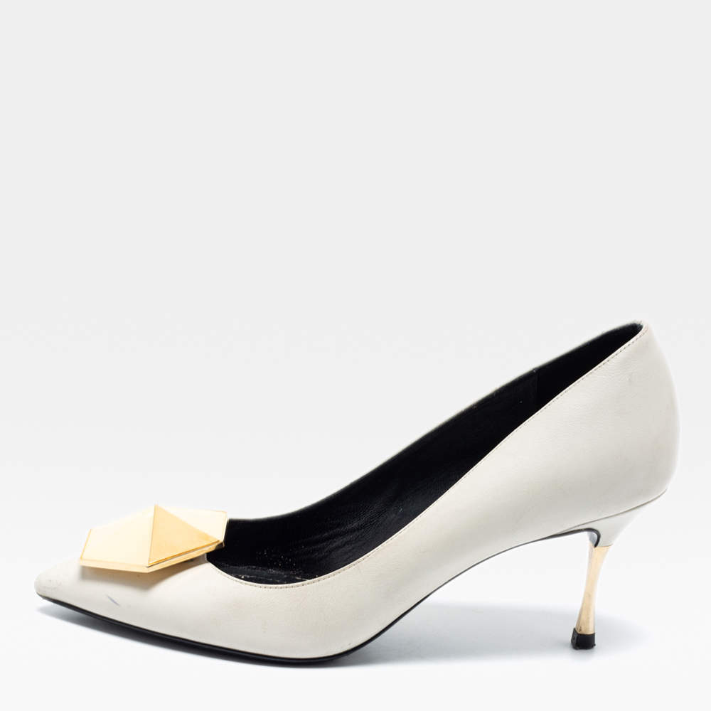 Pre Owned Nicholas Kirkwood  Off White Leather Hexagon Pointed Toe Pumps Size 38.5