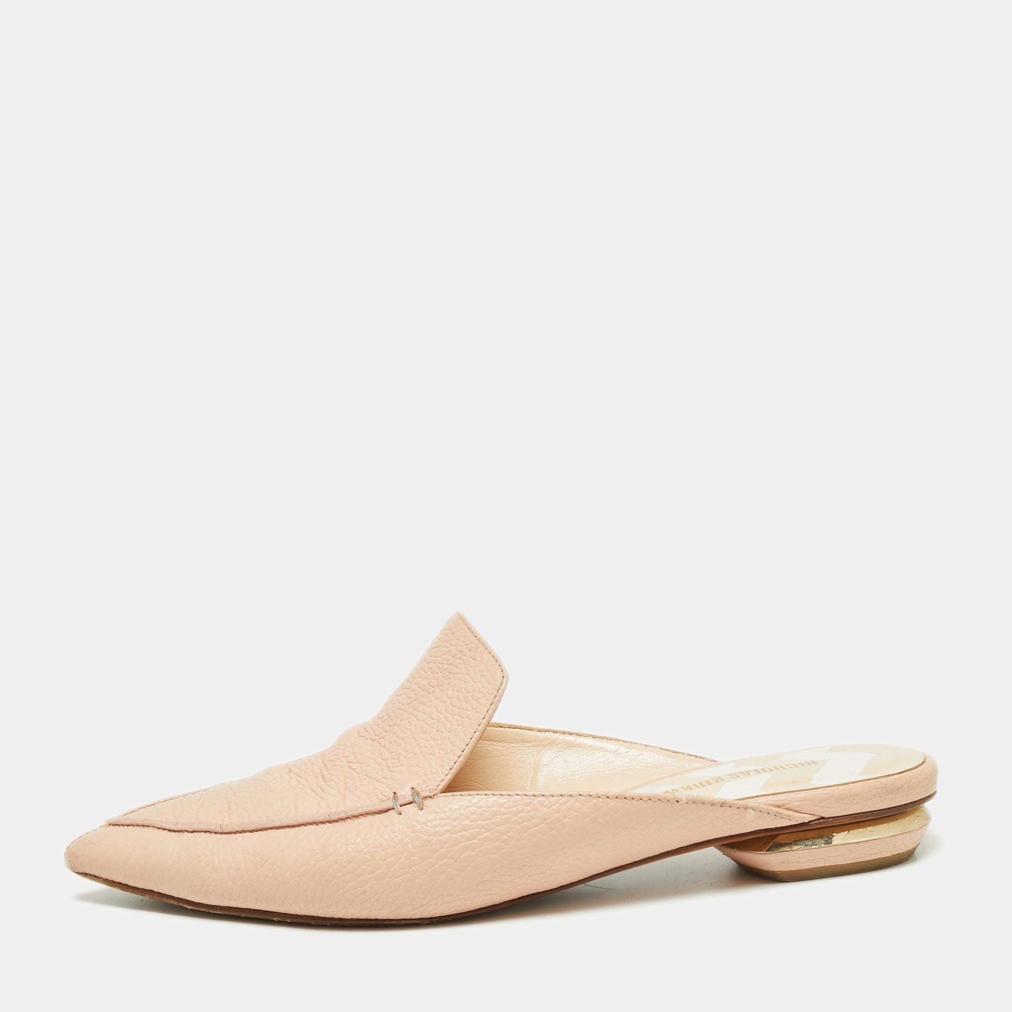 Nicholas Kirkwood Light Pink Leather Beya Pointed Toe Mules Size 39