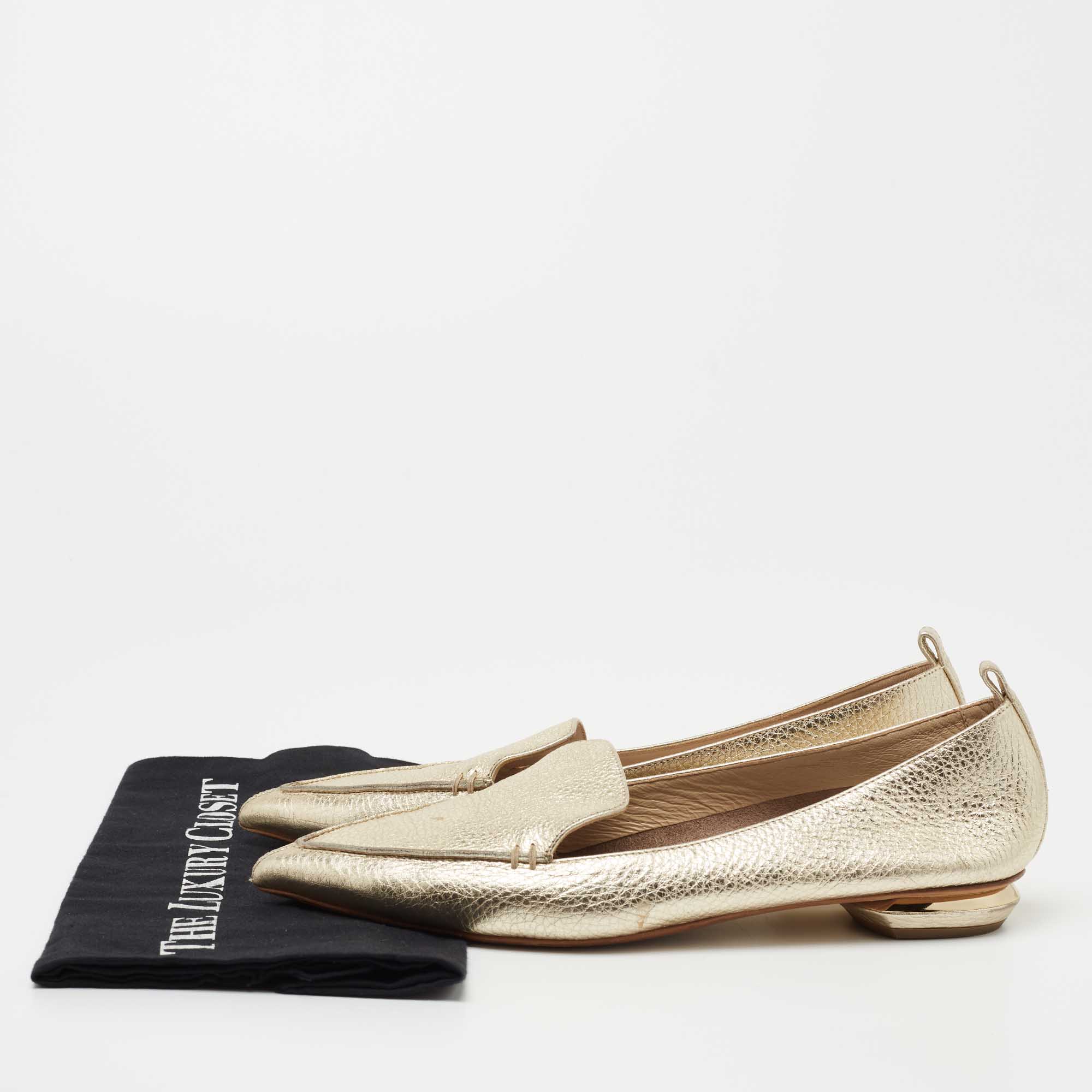 Pre Owned Nicholas Kirkwood Metallic Gold Leather Beya Loafers Size 40