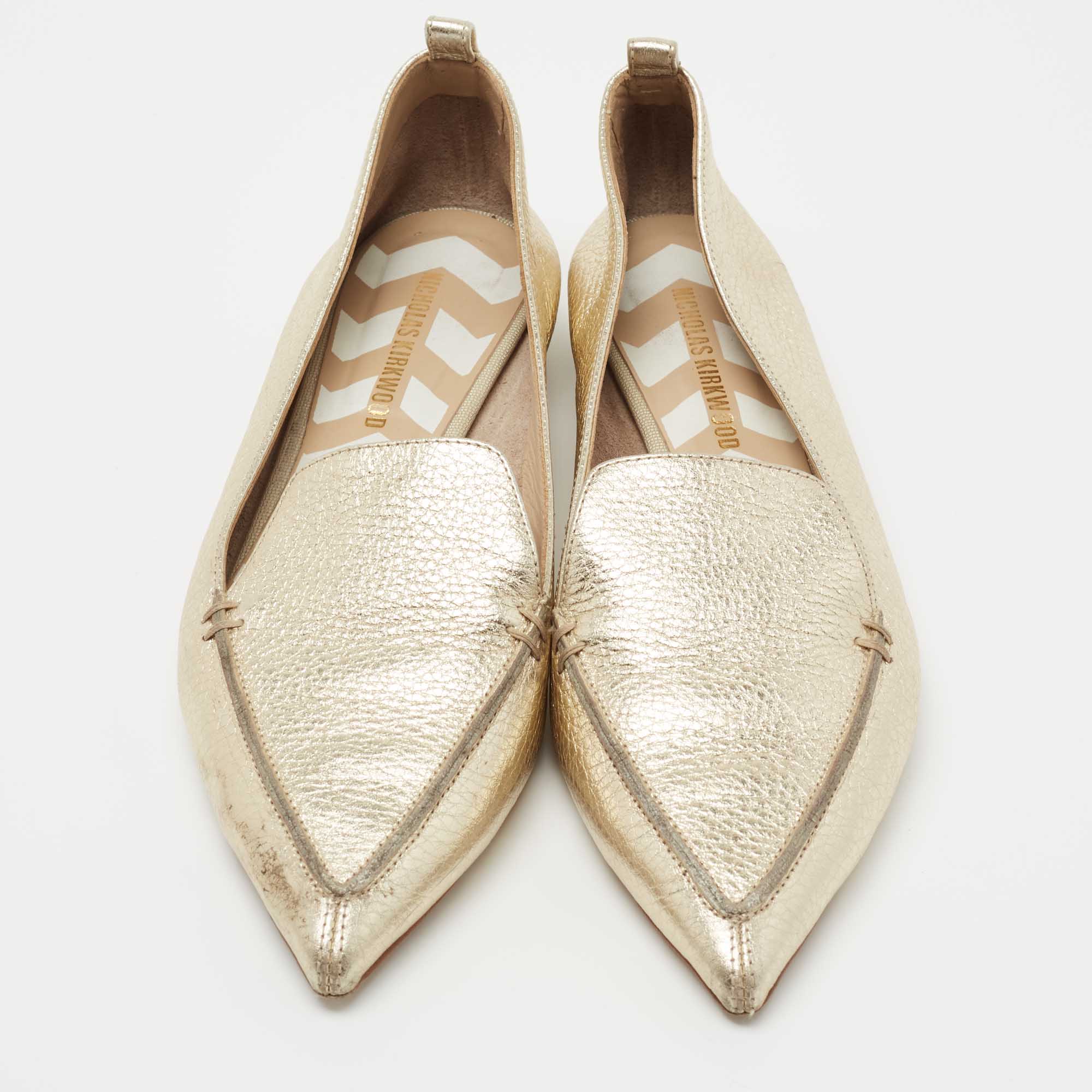 Pre Owned Nicholas Kirkwood Metallic Gold Leather Beya Loafers Size 40