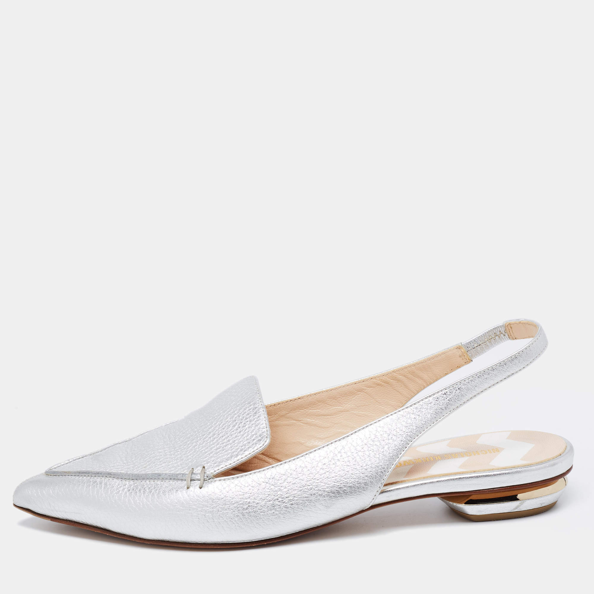 Pre Owned Nicholas Kirkwood Silver Leather Beya Slingback Mules Size 41
