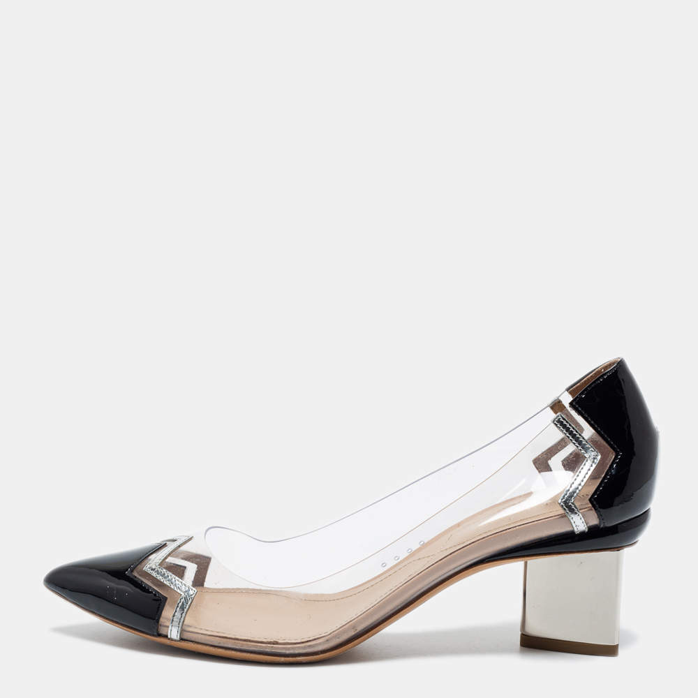 Pre Owned Nicholas Kirkwood Black/White Patent Leather And PVC Pointed Toe Pumps Size 39