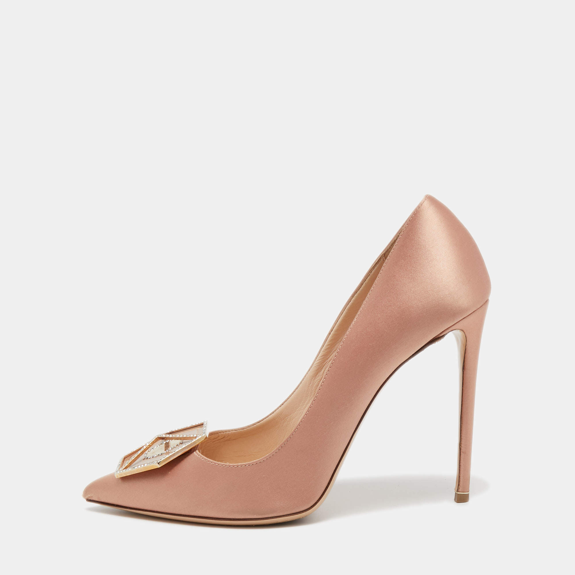 Pre Owned Nicholas Kirkwood Beige Satin Embellished Eden Pumps Size 41