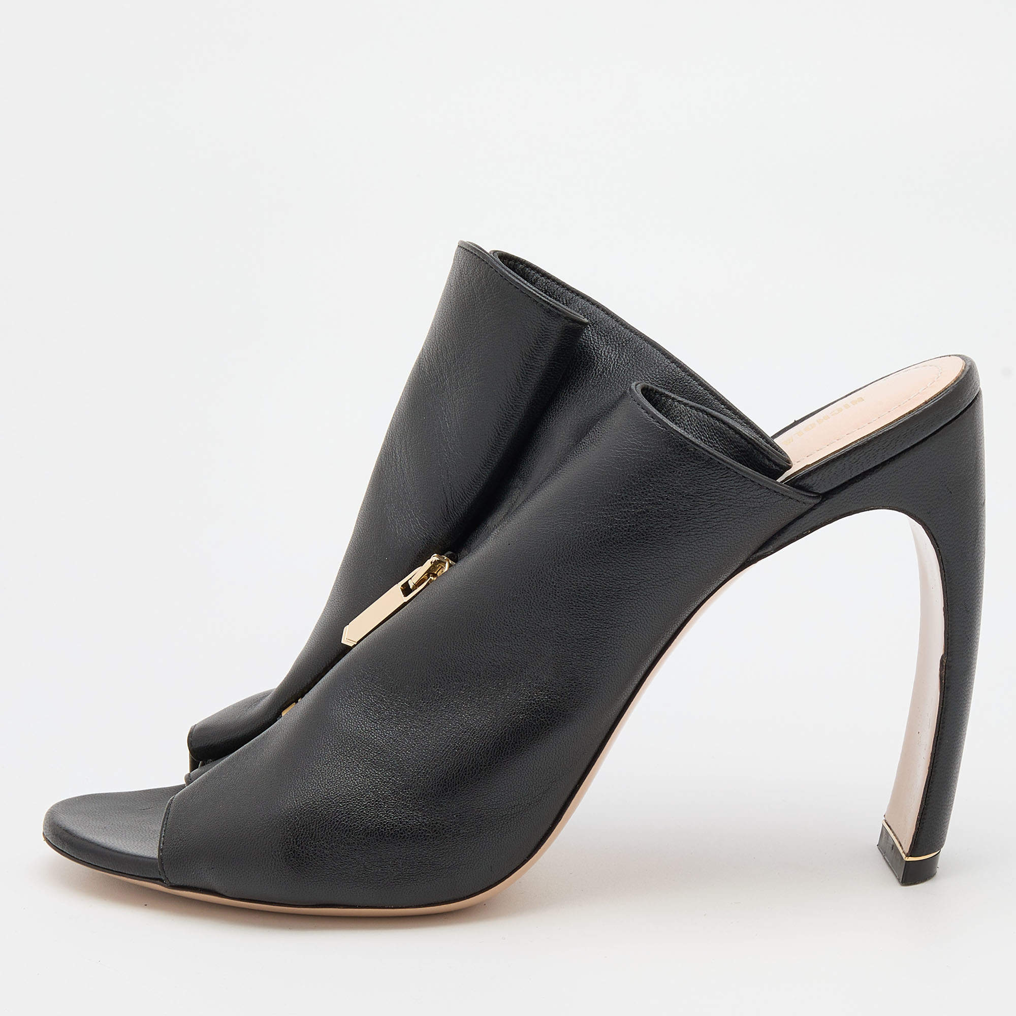 Pre Owned Nicholas Kirkwood Black Leather Slide Sandals Size 39