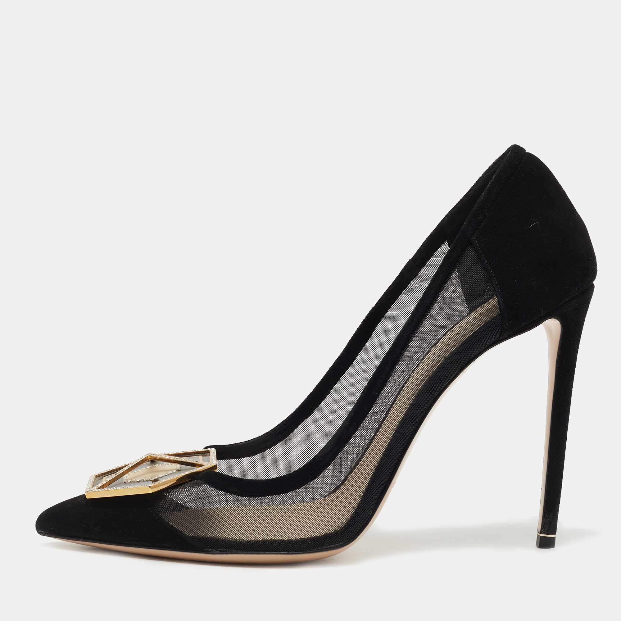Nicholas Kirkwood Black Suede and Mesh Eden Pumps Size 41