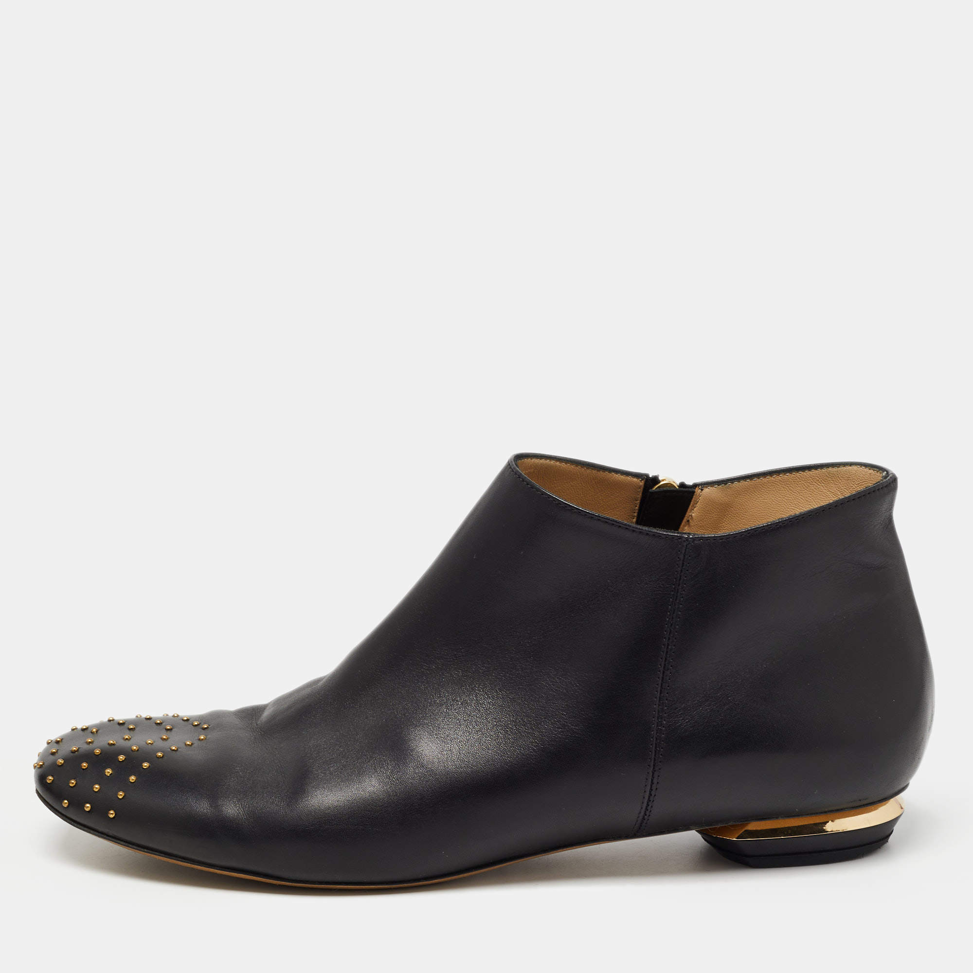 Nicholas Kirkwood Black Leather Embellished Ankle Boots Size 41