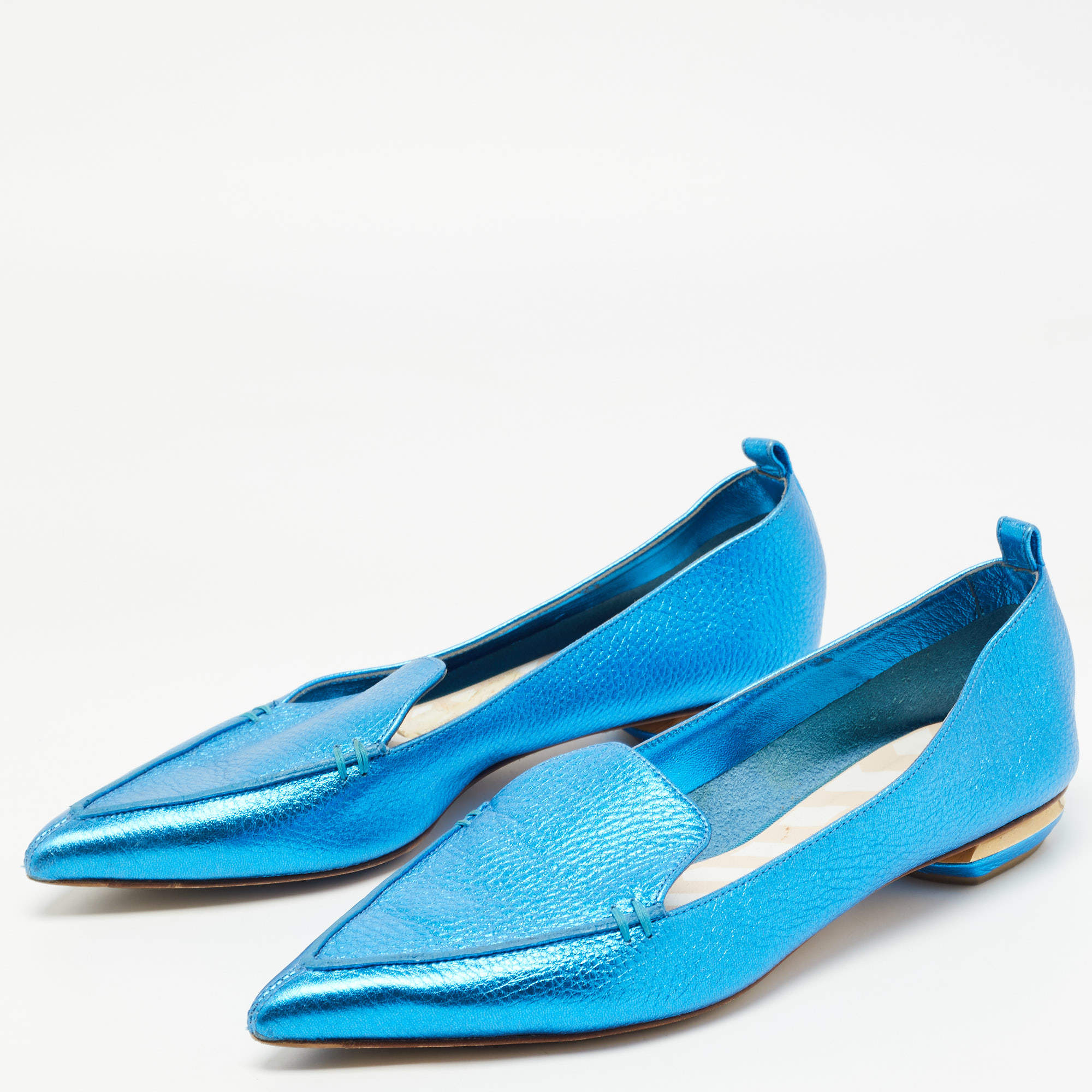 Nicholas Kirkwood Metallic Blue Leather Beya Loafers Size 40