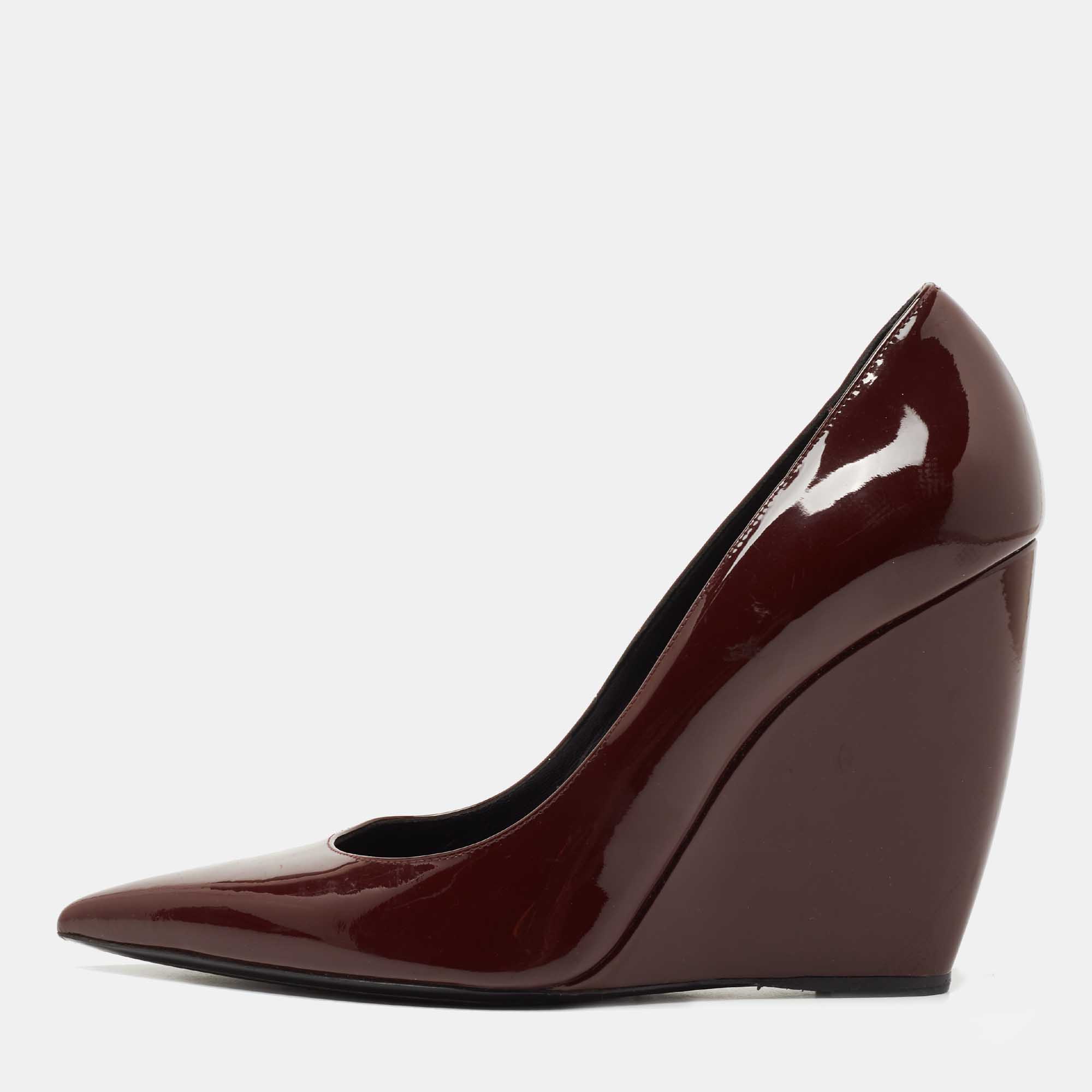 Pre Owned Nicholas Kirkwood Burgundy Patent Leather Pointed Toe Wedge Pumps Size 38