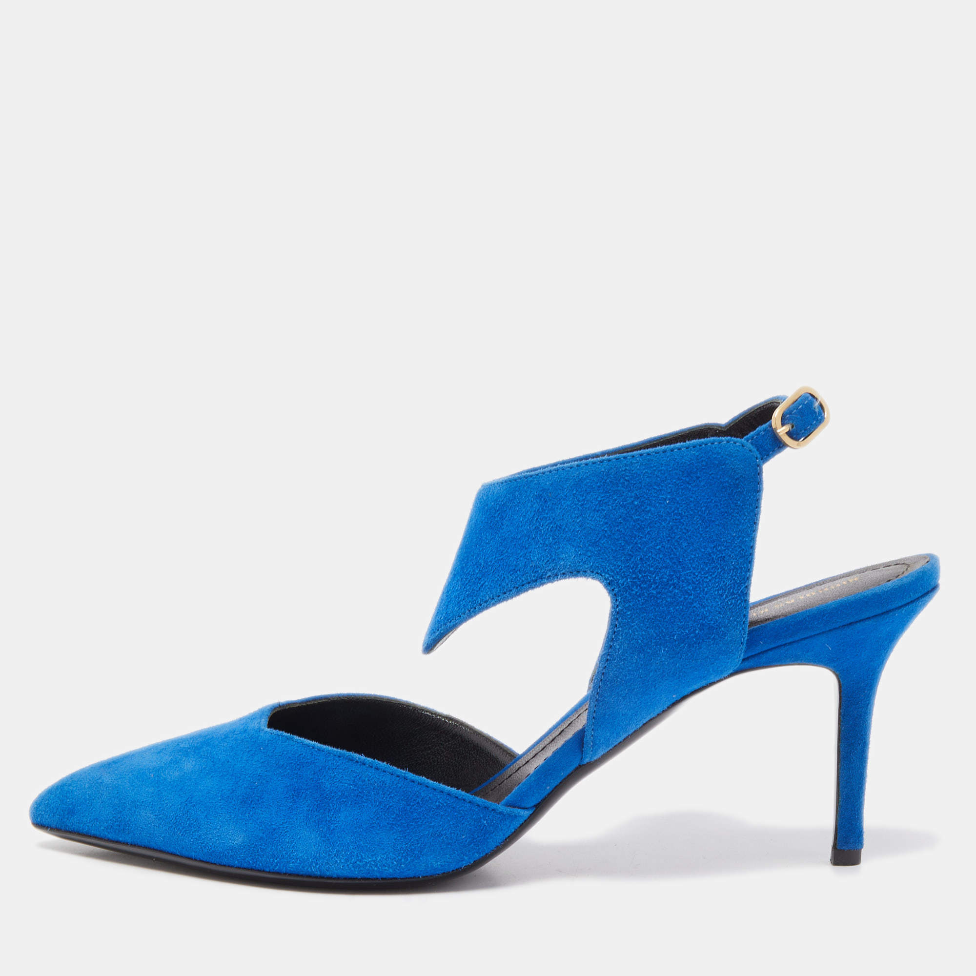 Pre Owned Nicholas Kirkwood Blue Suede Pointed Toe Ankle Strap Pumps Size 38.5
