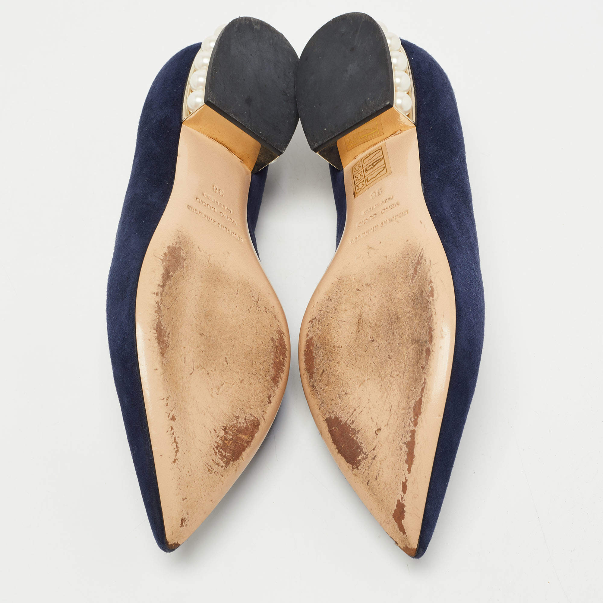 Nicholas Kirkwood - Casati Navy Blue Suede Pearl Inset Pointed Loafer