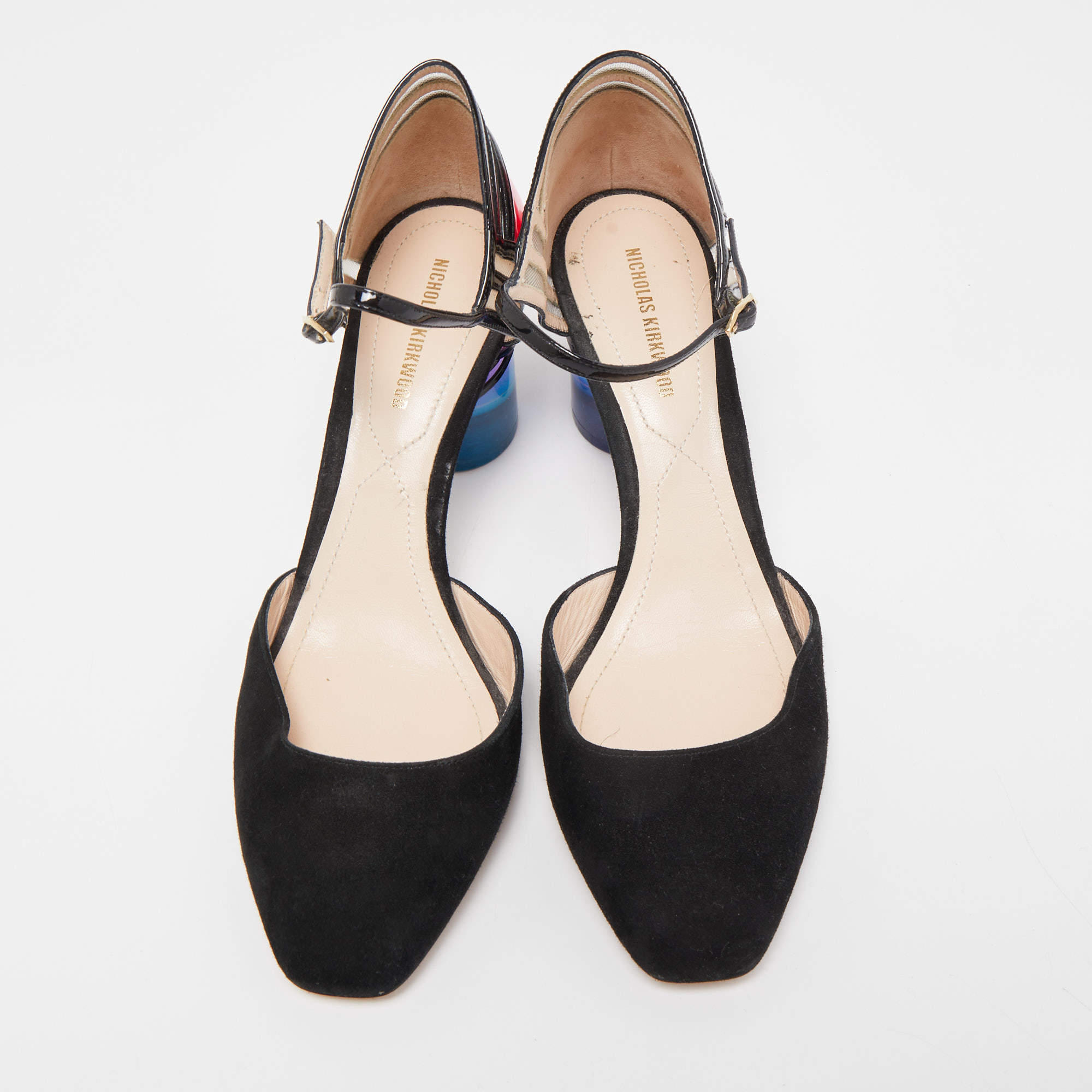 Nicholas Kirkwood Black/Pink Suede and Patent Ankle Strap Pumps