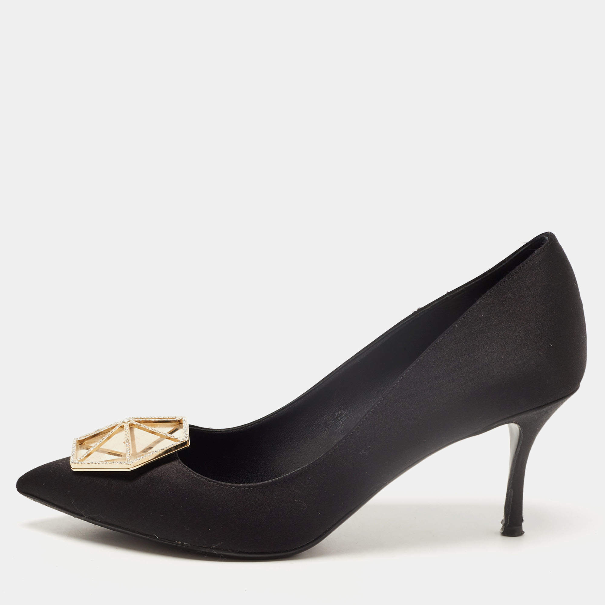 Pre Owned Nicholas Kirkwood Black Satin Crystal Embellished Pointed Toe Pumps Size 39