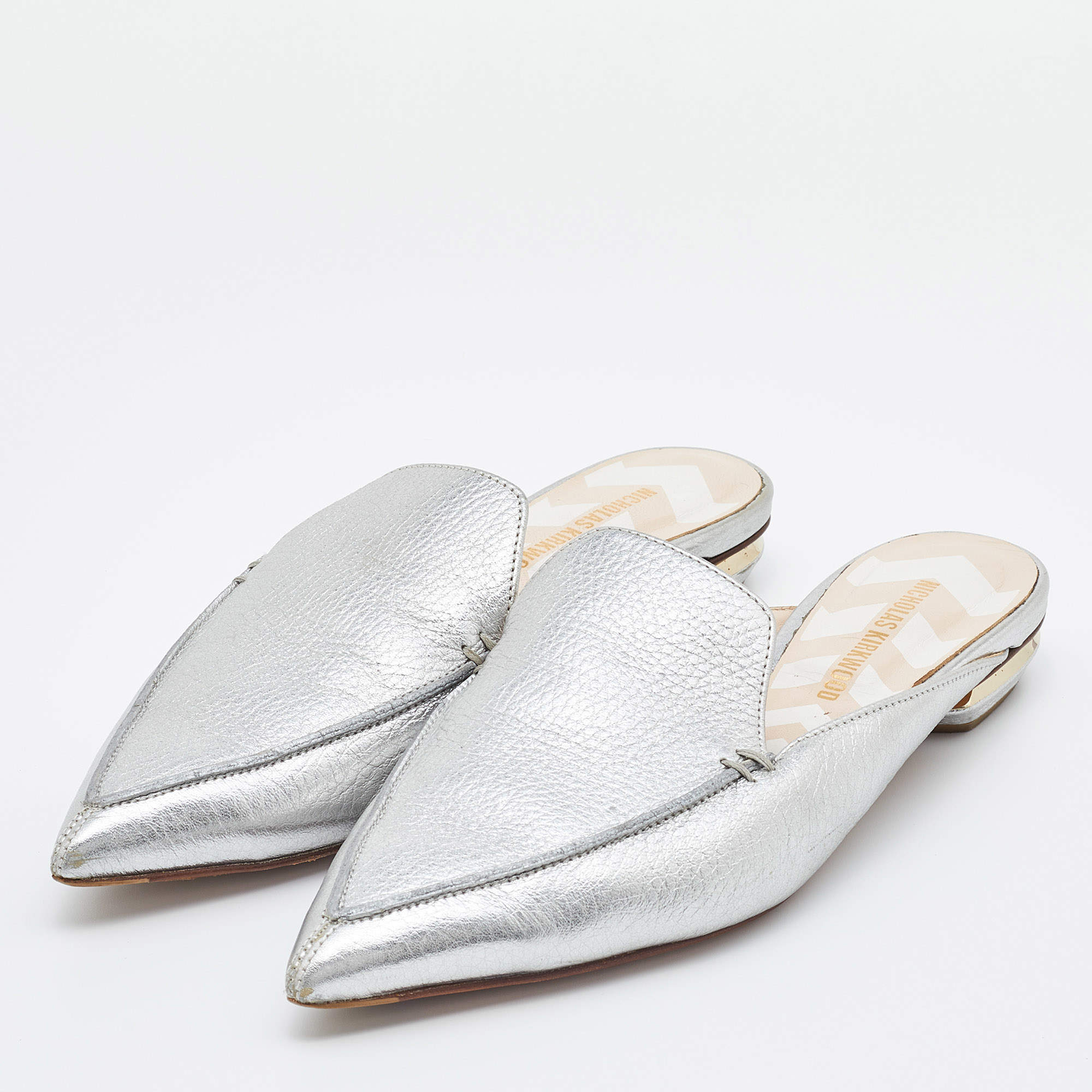 Nicholas Kirkwood Women's 18mm Beya Knot Leather Flat Mules - White