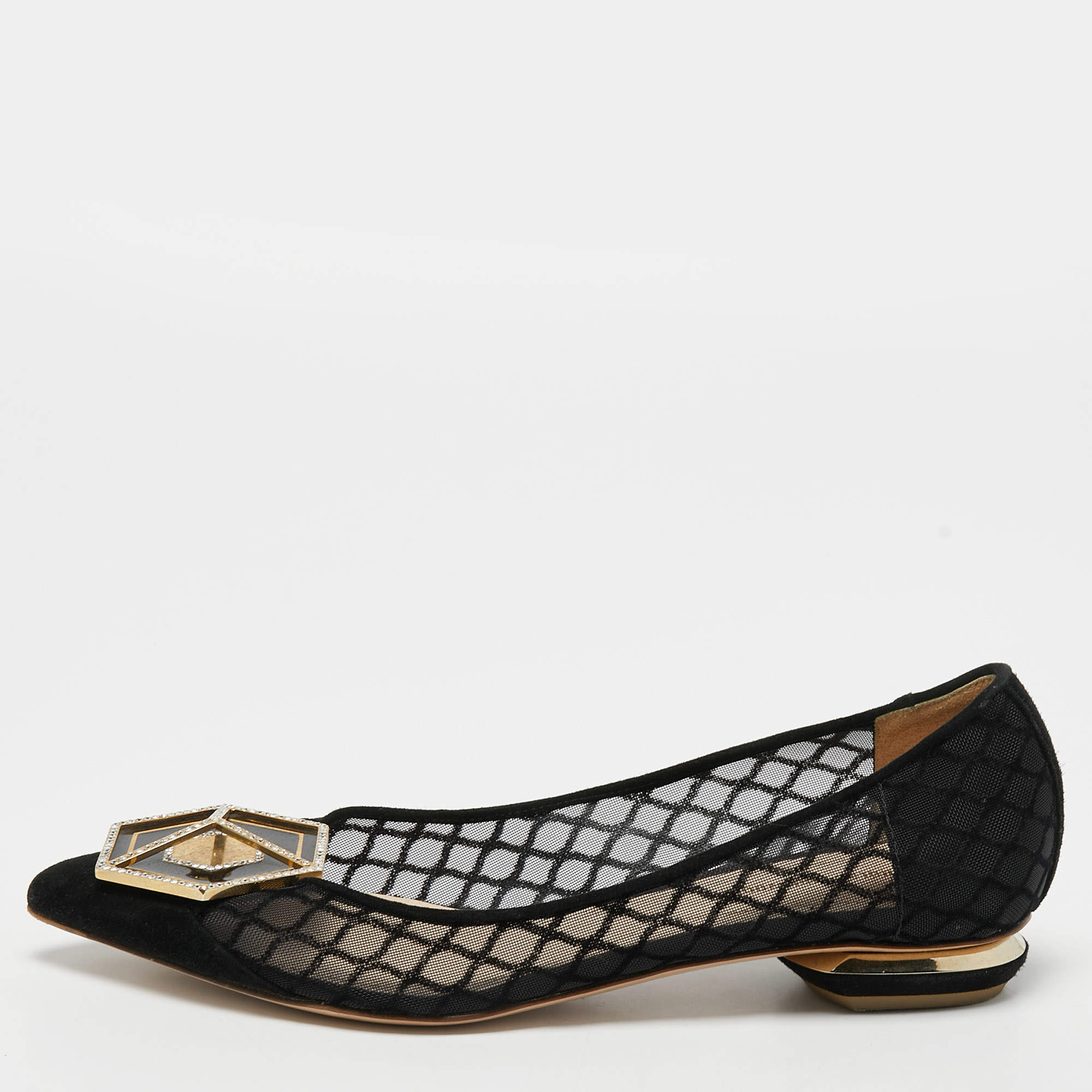 Nicholas Kirkwood Black Suede and Mesh  Ballet Flats Size 37