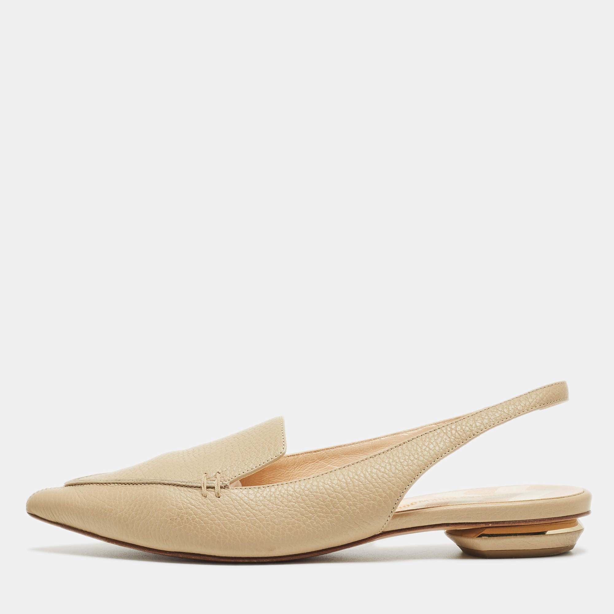Pre Owned Nicholas Kirkwood Beige Leather Beya Slingback Flats Size 40.5
