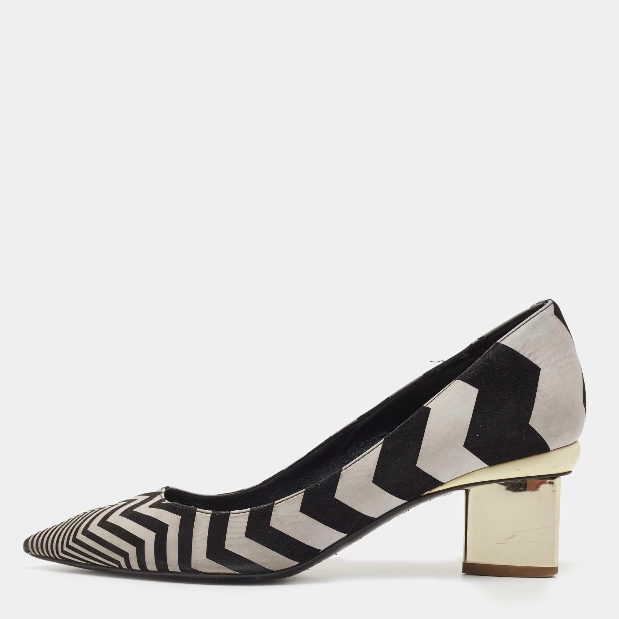 Nicholas Kirkwood Black/Grey Zigzag Print Suede Pumps Size 37.5