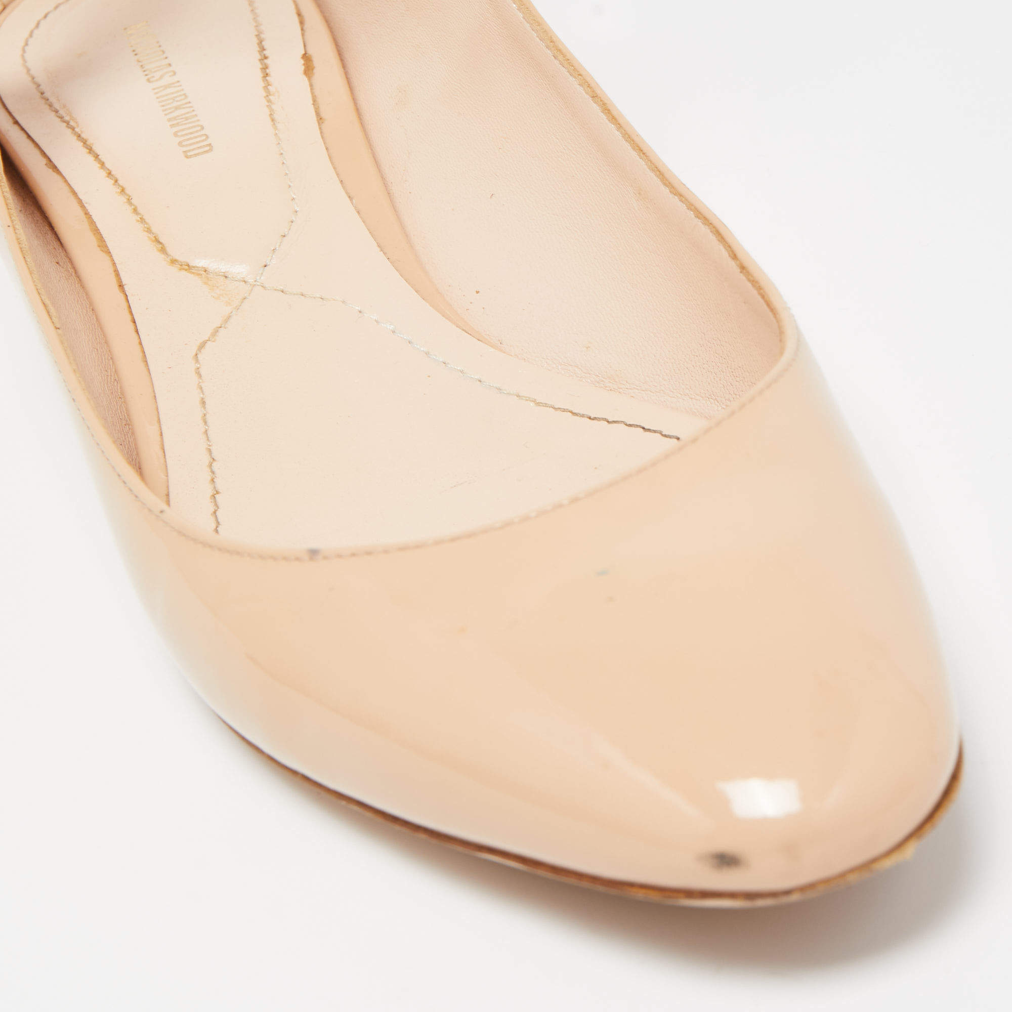 Pre Owned Nicholas Kirkwood Light Pink Patent Leather Lola Ankle Strap Ballet Flats Size 40