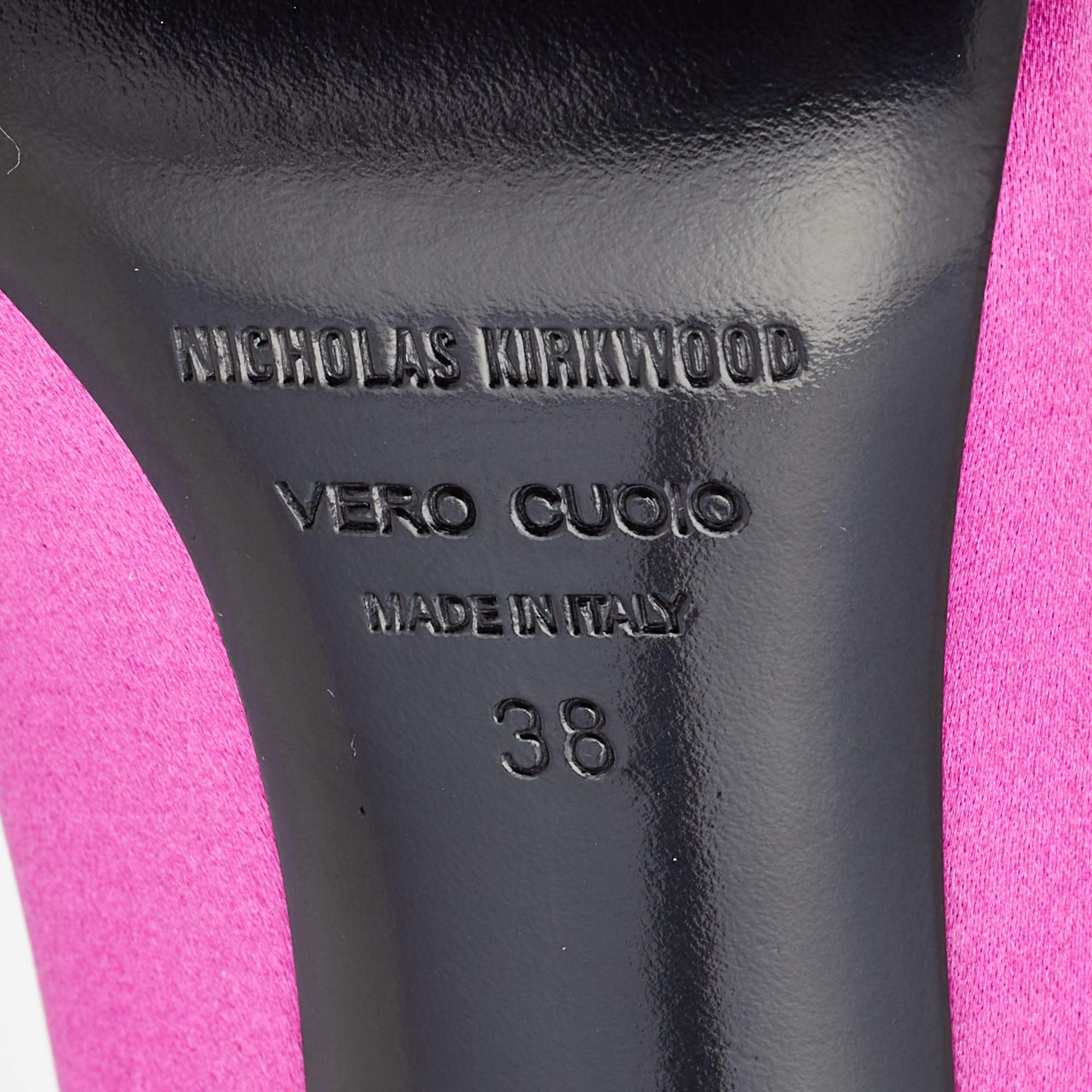 Pre Owned Nicholas Kirkwood Pink Satin Eden Crystal Embellished Pointed Toe Pumps Size 38