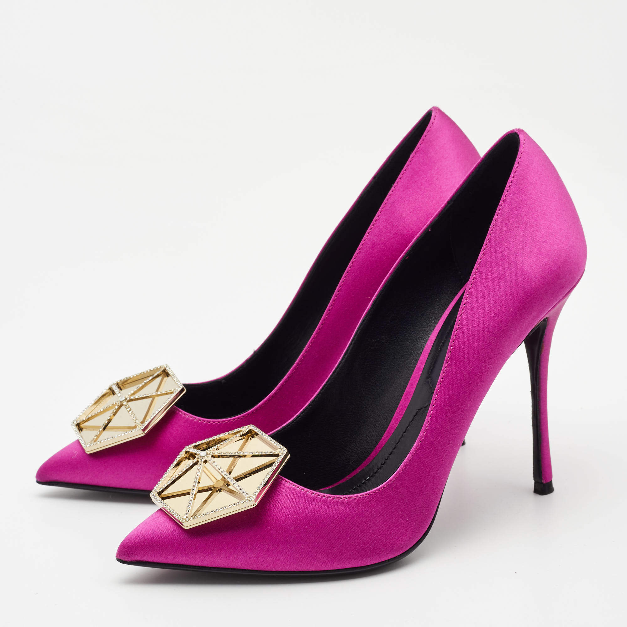 Pre Owned Nicholas Kirkwood Pink Satin Eden Crystal Embellished Pointed Toe Pumps Size 38