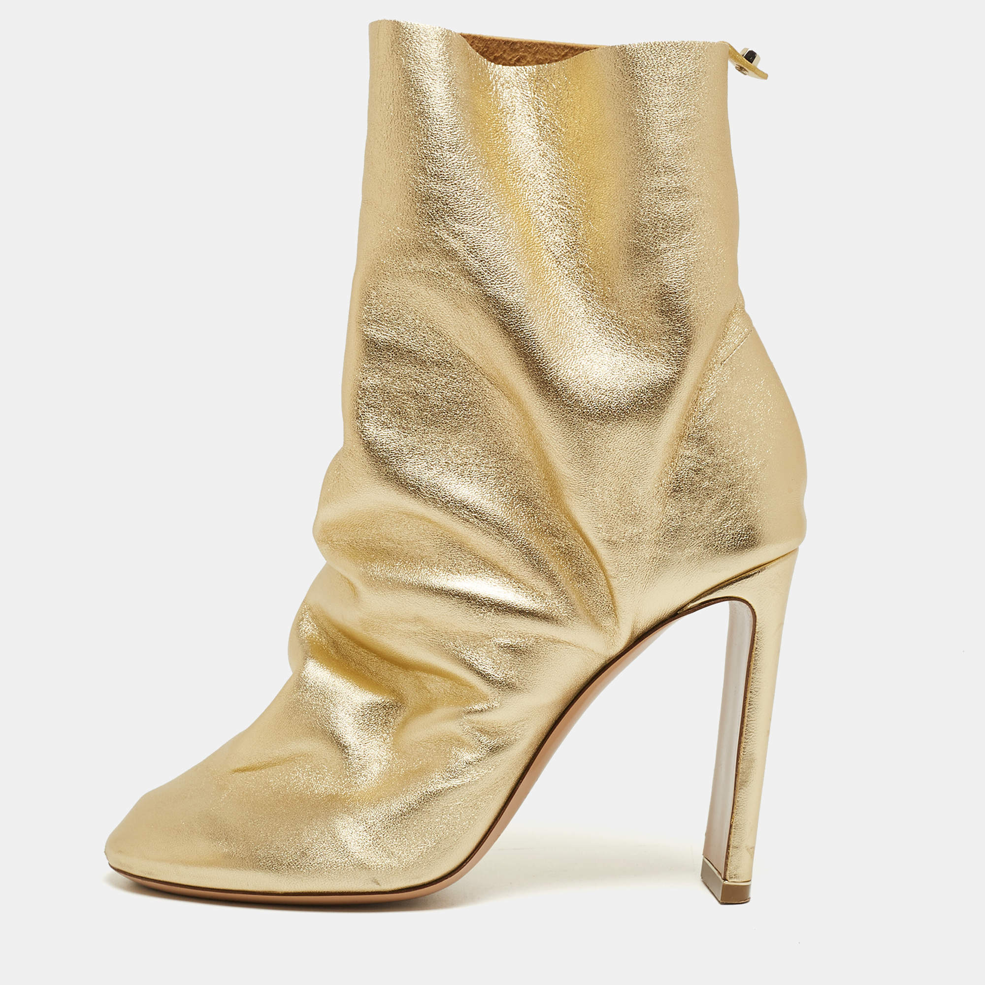 Nicholas Kirkwood Metallic Gold Foil Leather D'arcy Ruched Ankle