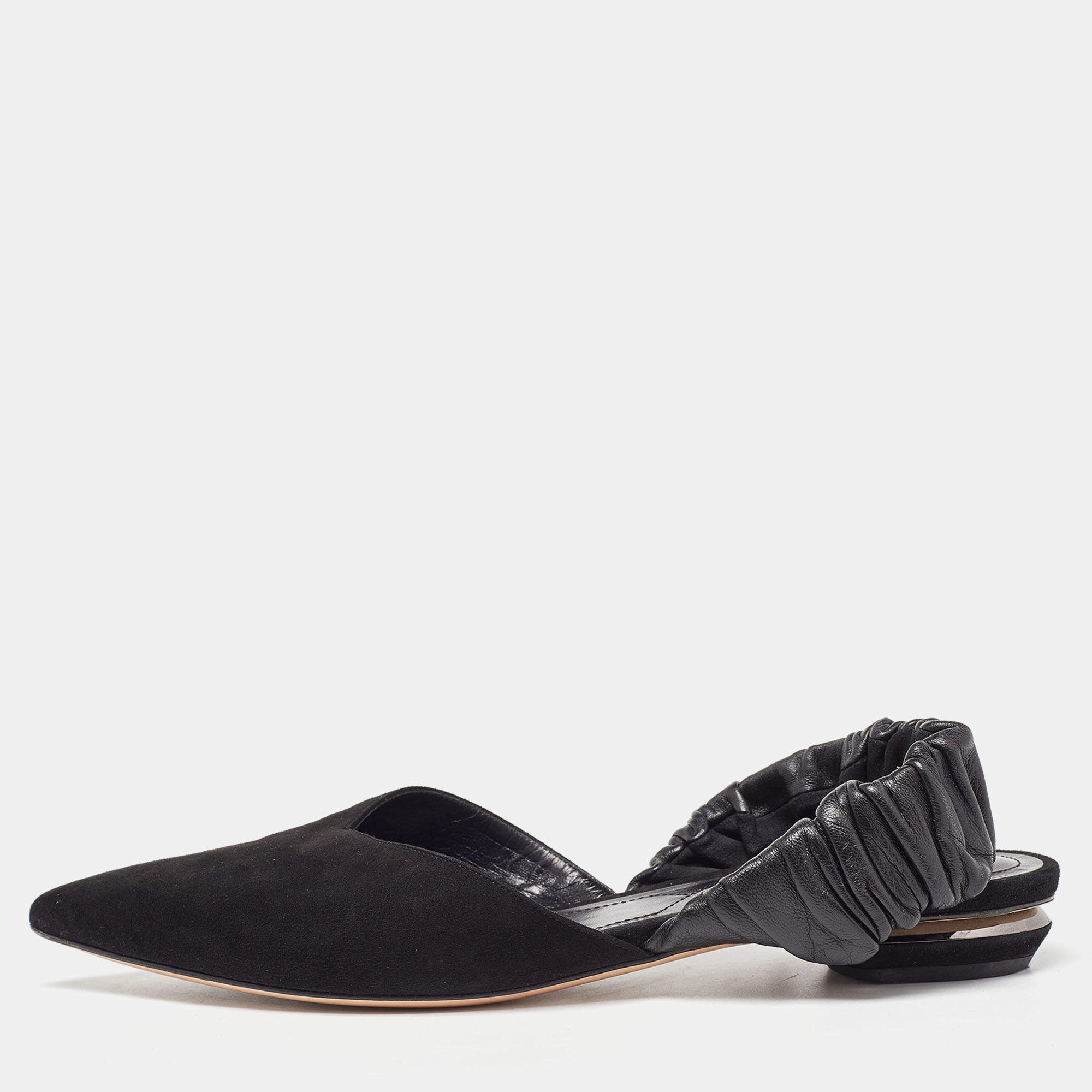 Nicholas Kirkwood Black Suede and Leather Slingback Flats Size 40