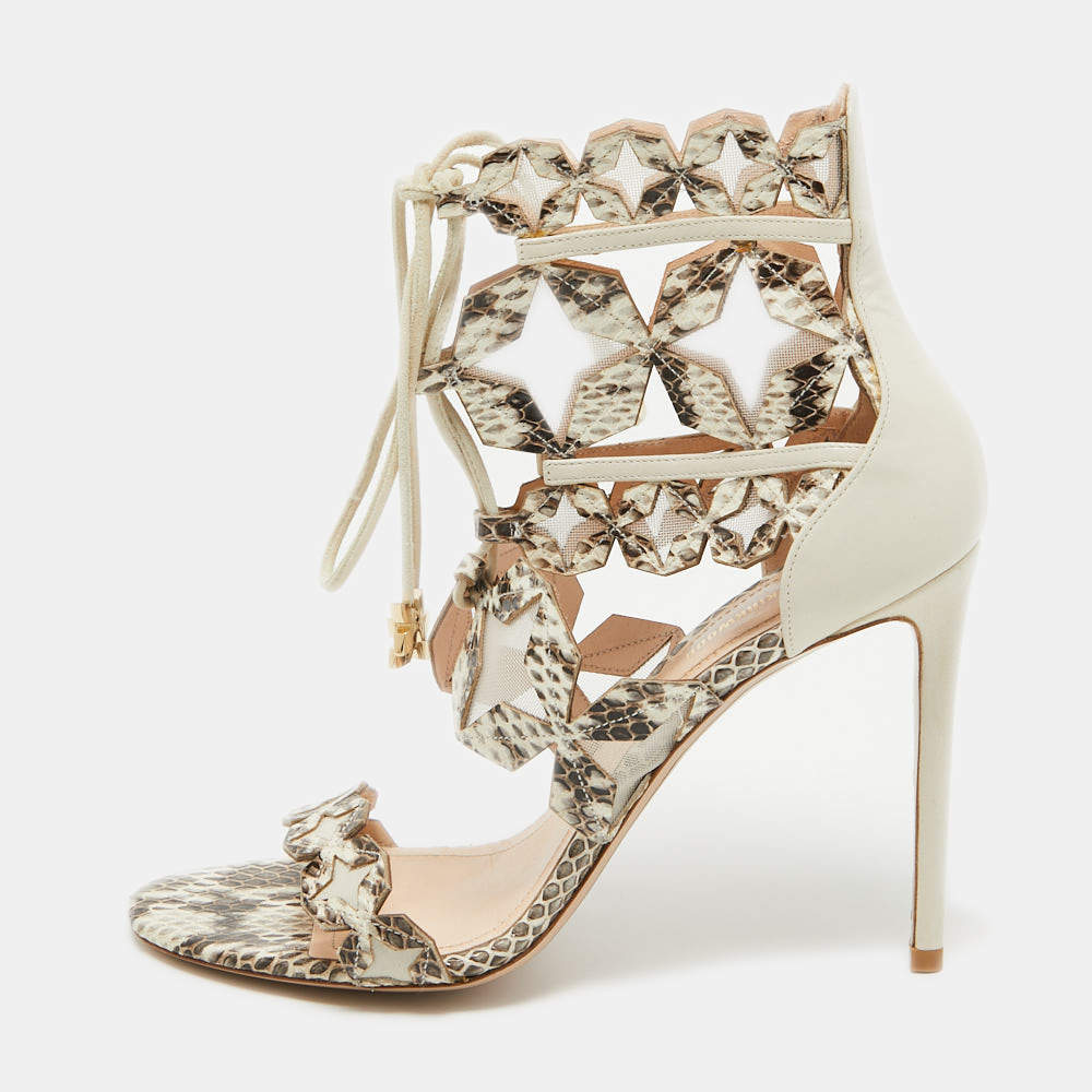 Nicholas Kirkwood Cream/Brown Leather and Mesh Sandals Size 37