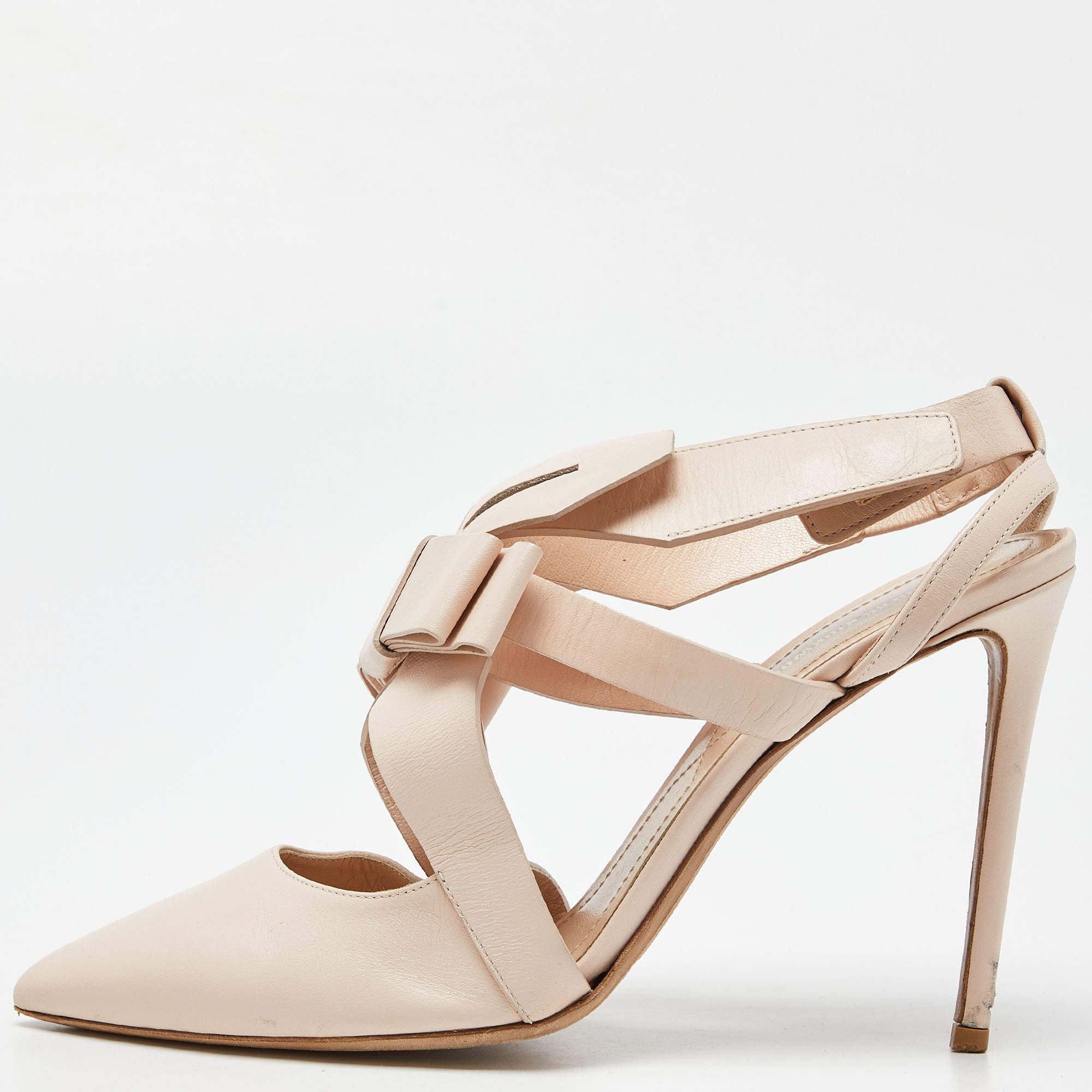 Nicholas Kirkwood Pink Leather Pointed Ankle Strap Sandals Size 38.5