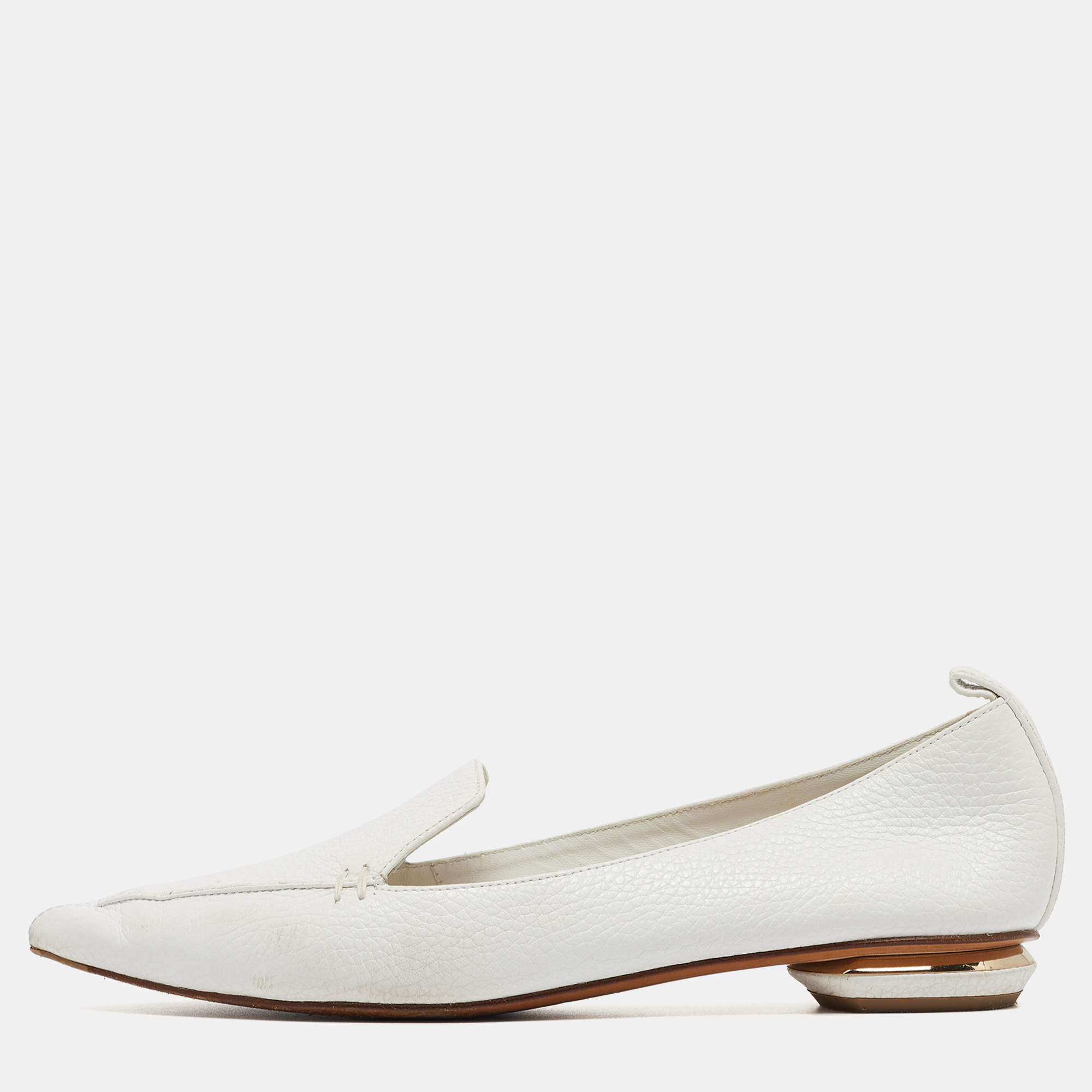 Pre Owned Nicholas Kirkwood White Leather Beya Smoking Slippers Size 38.5