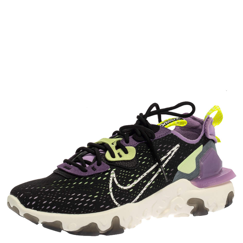 Nike Black/Purple Leather And Fabric React Vision Sneakers Size 42